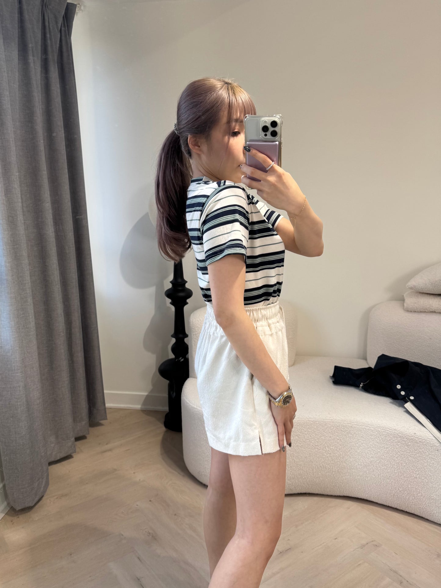 蘇蘇面料橡筋短褲 ( 黑/米 )