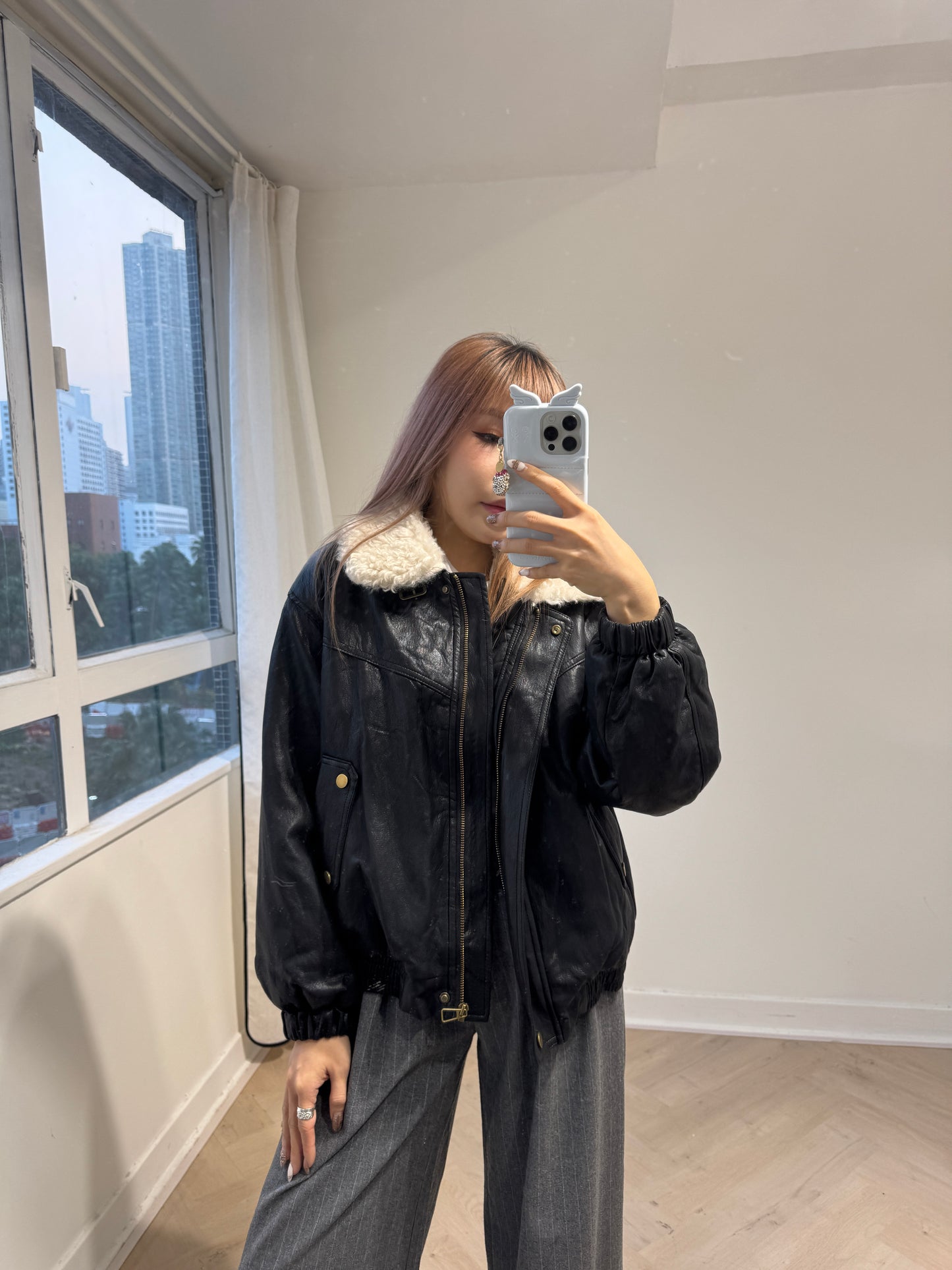 毛領仿皮外套 ( 米/黑/深啡 )