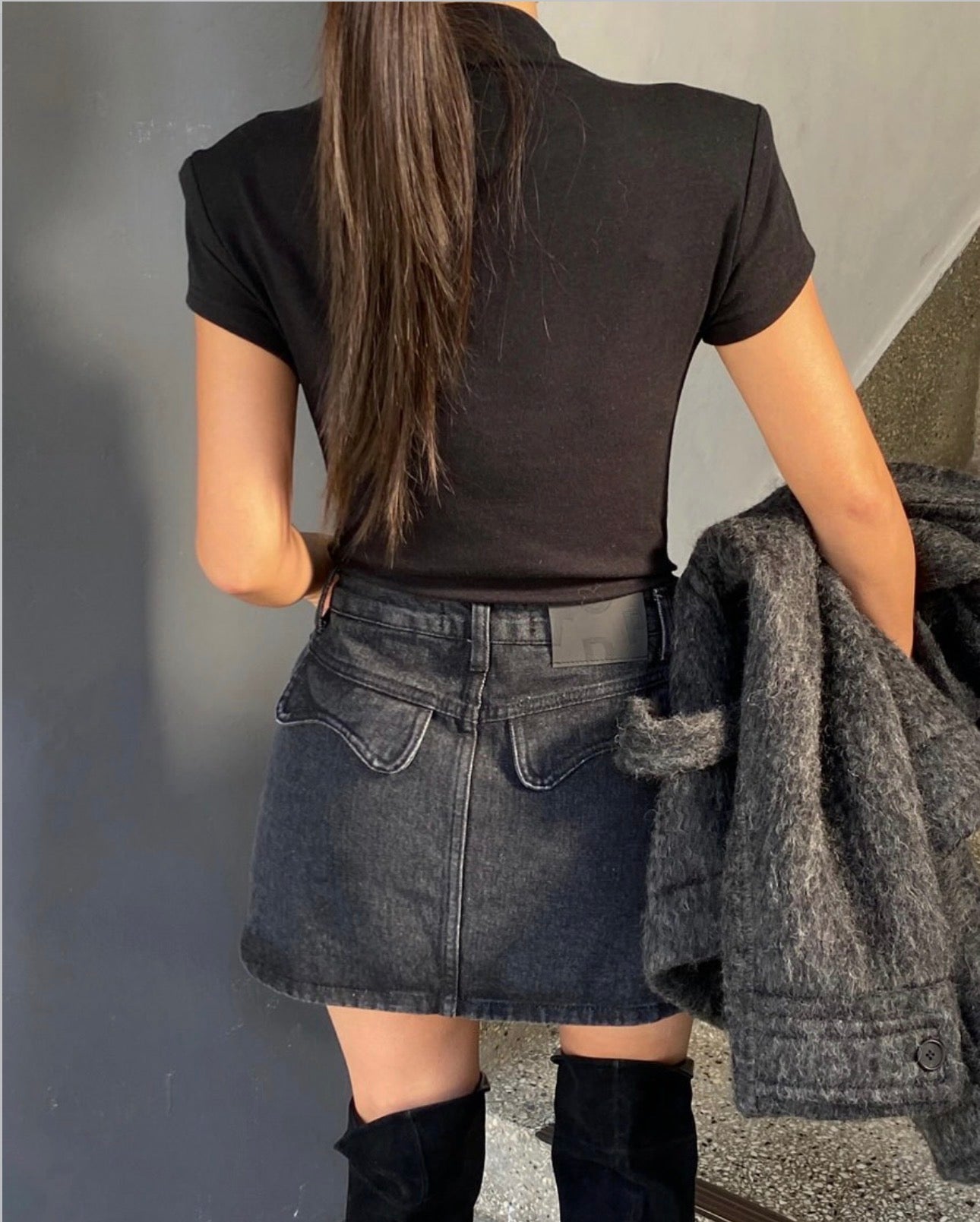 灰黑洗水牛仔裙褲 ( S/M/L )