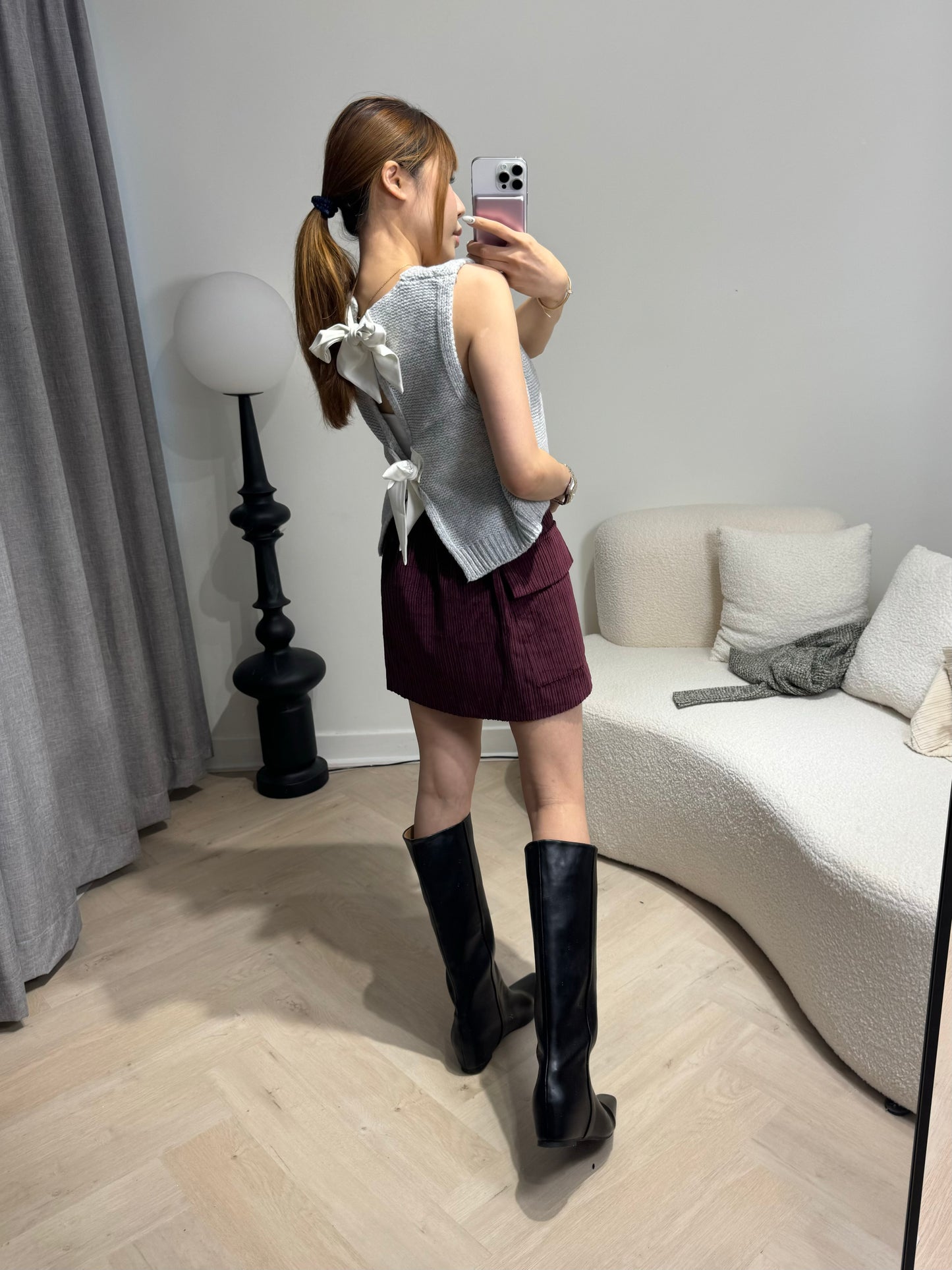 綁蝴蝶背心冷外套 ( 寶藍/灰 )