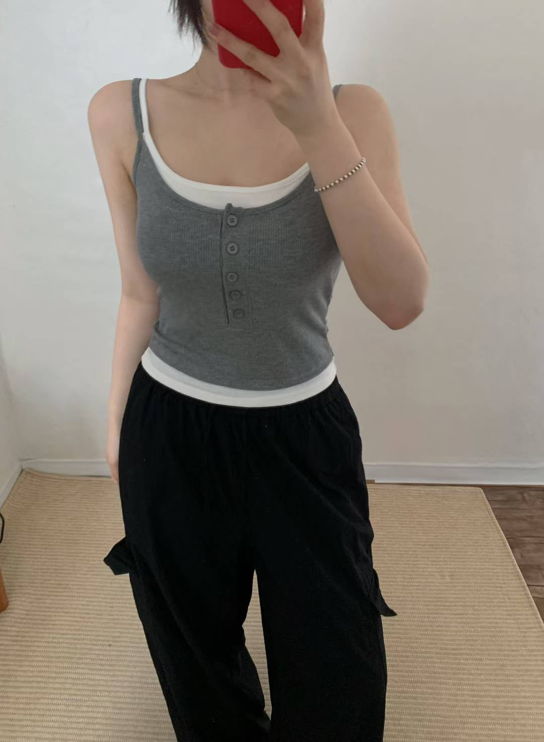 併色鈕扣有PAD背心 ( 黑/灰/啡/深藍 )