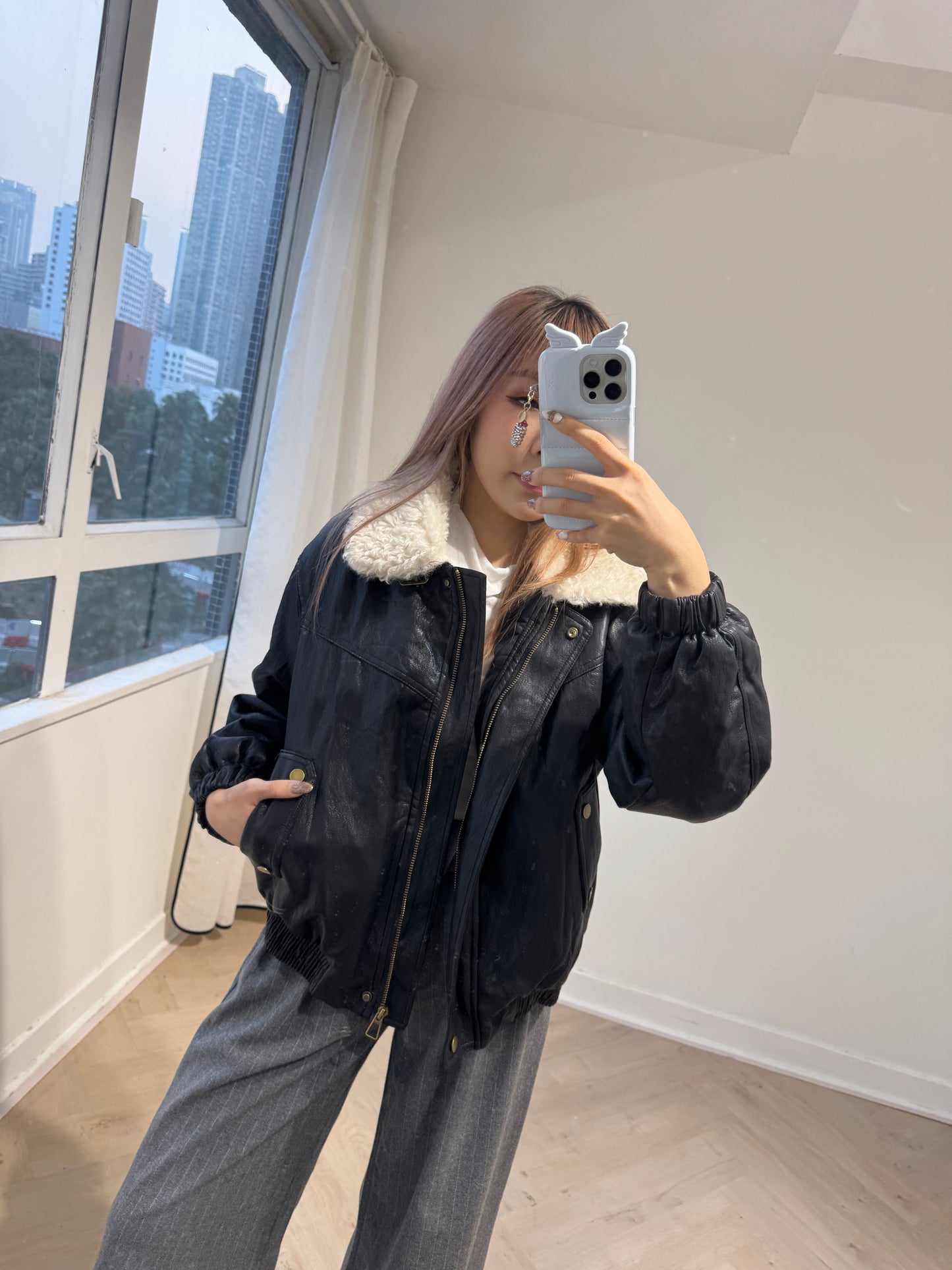 毛領仿皮外套 ( 米/黑/深啡 )