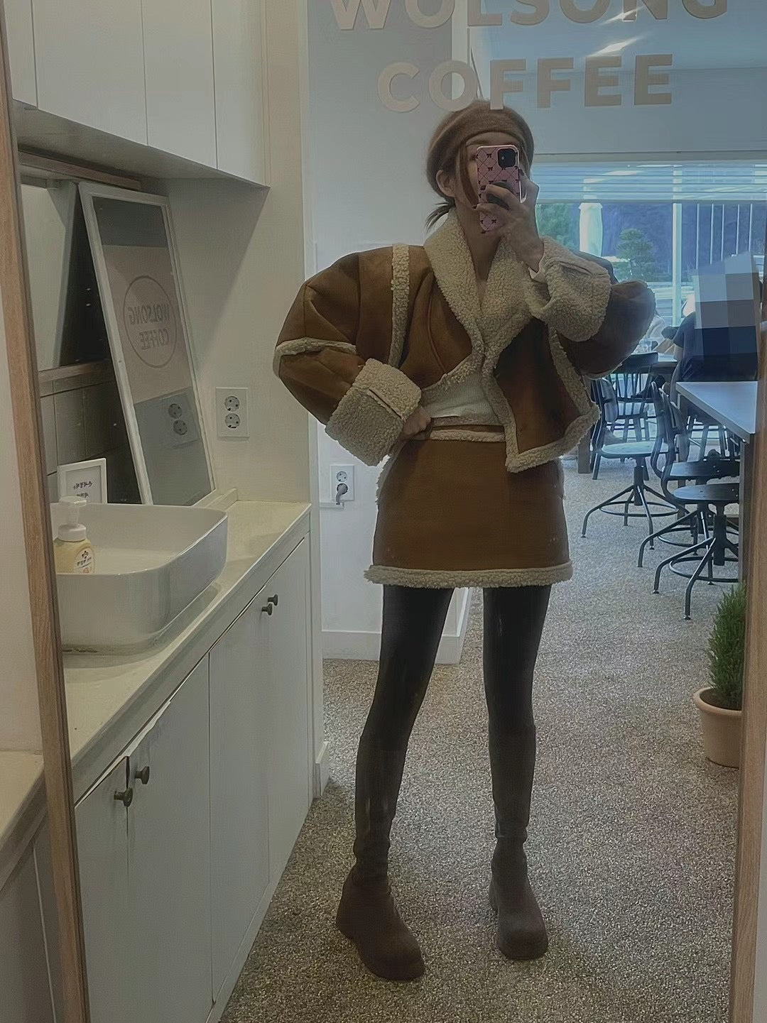 羊羔毛邊麂布短裙 S/M