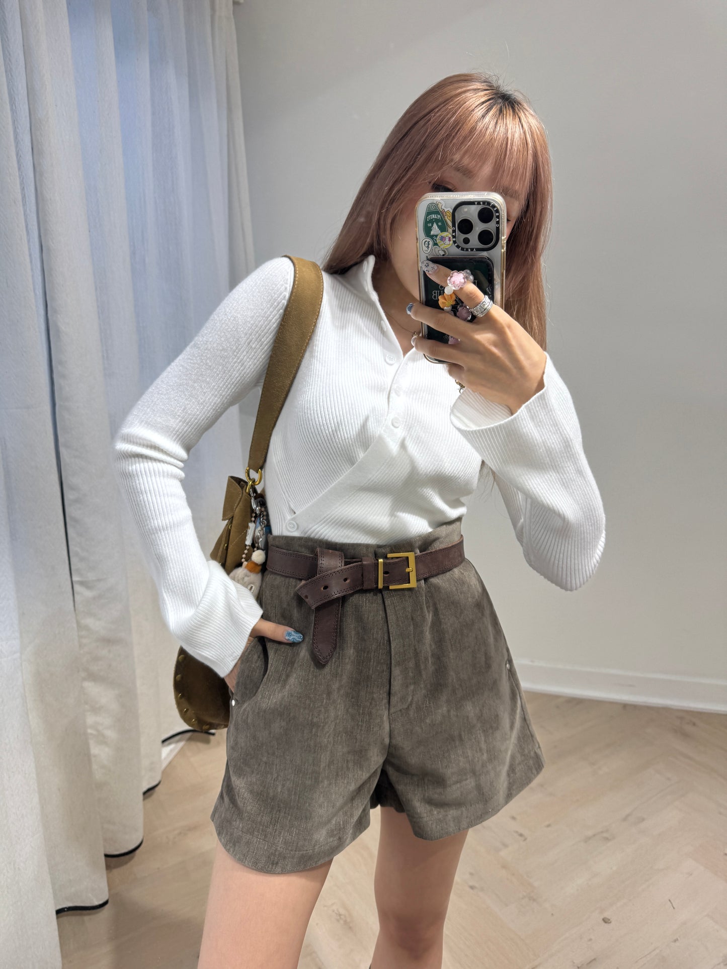 薄絨面中長短褲 ( 啡/黑 )