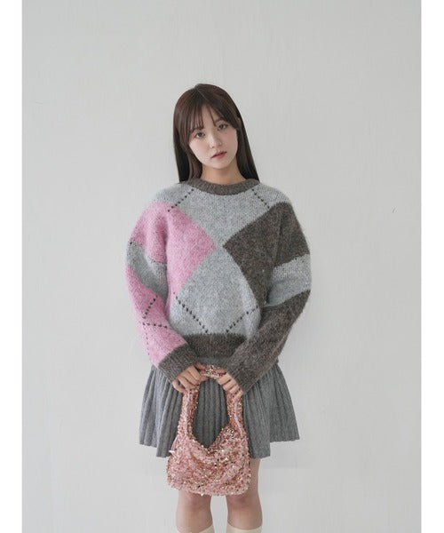 菱格虛線冷衫 ( 粉/黃 )