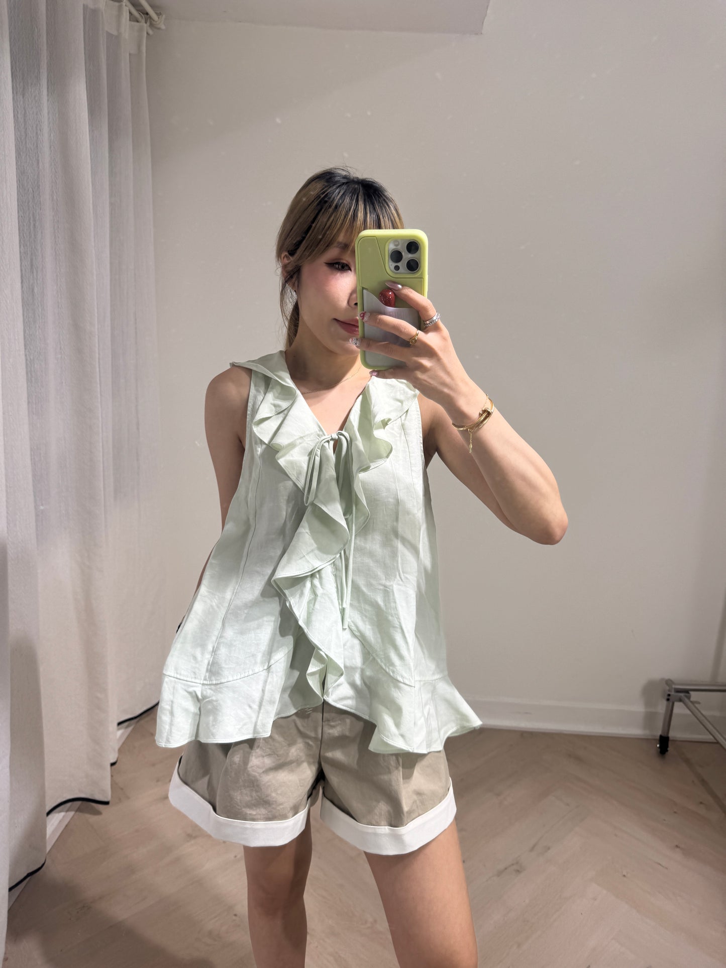 RUFFLE中長款背心 ( 淺綠/粉藍 )