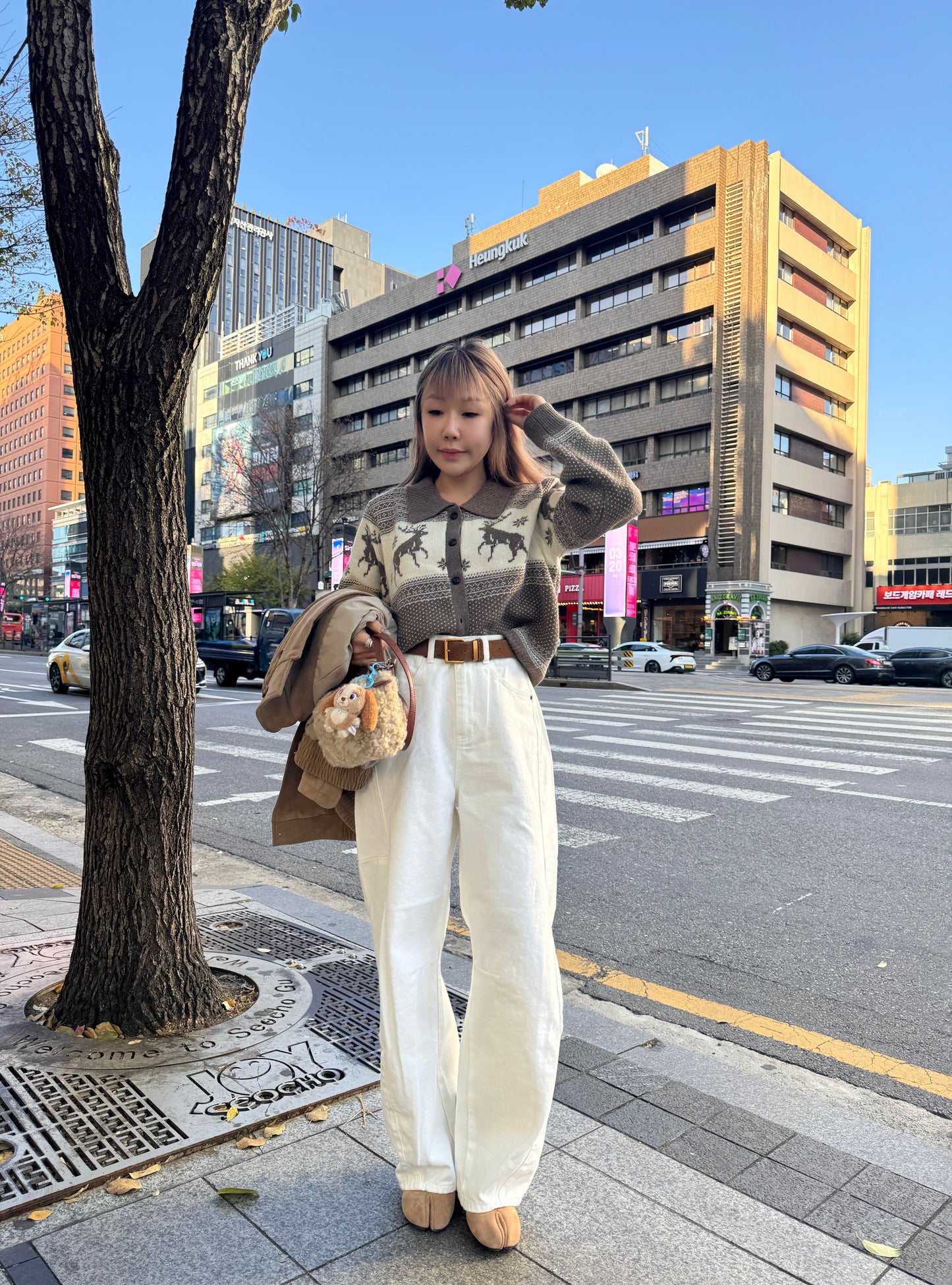 車線彎刀牛仔褲 ( 白/杏/淡綠 )