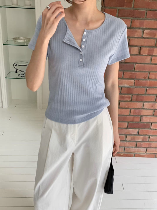 小通花排鈕TEE ( 黑/白/灰/灰白/藍 )