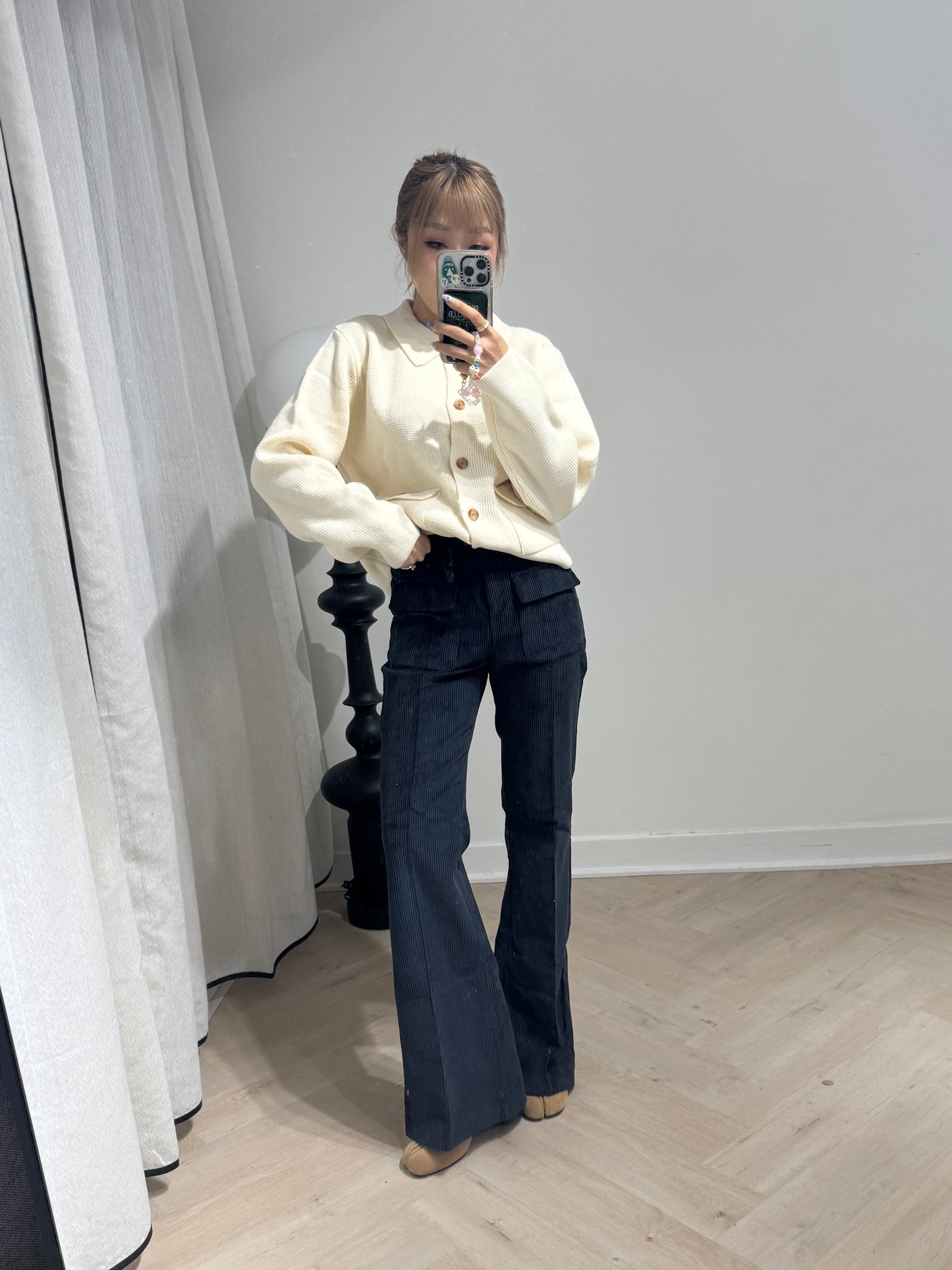 雙口袋燈芯絨喇叭長褲 ( 寶藍/杏 )