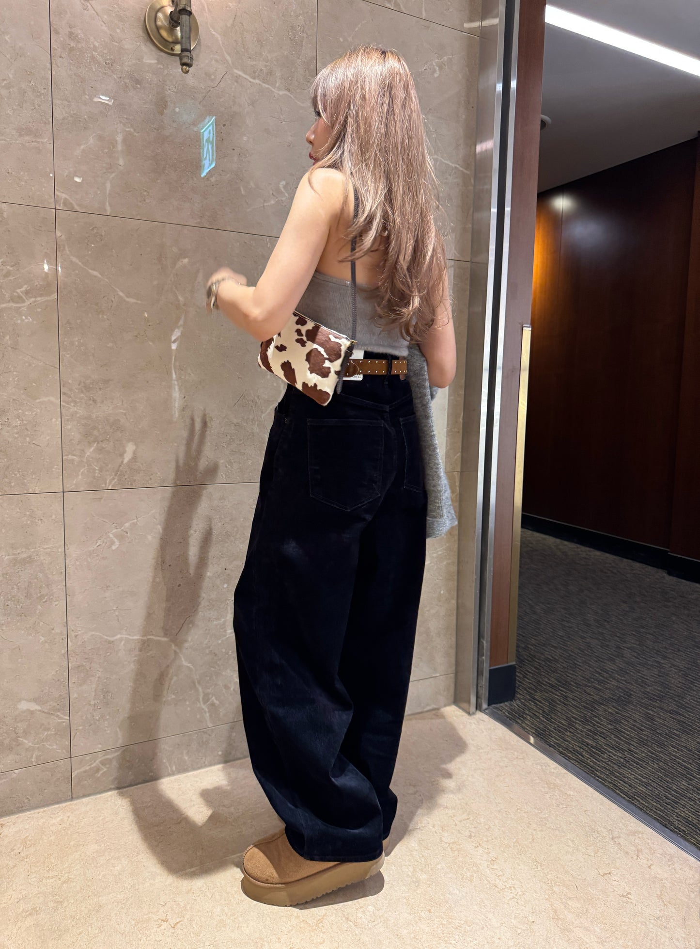 厚挺絨面長牛仔褲 ( 深啡/寶藍 )