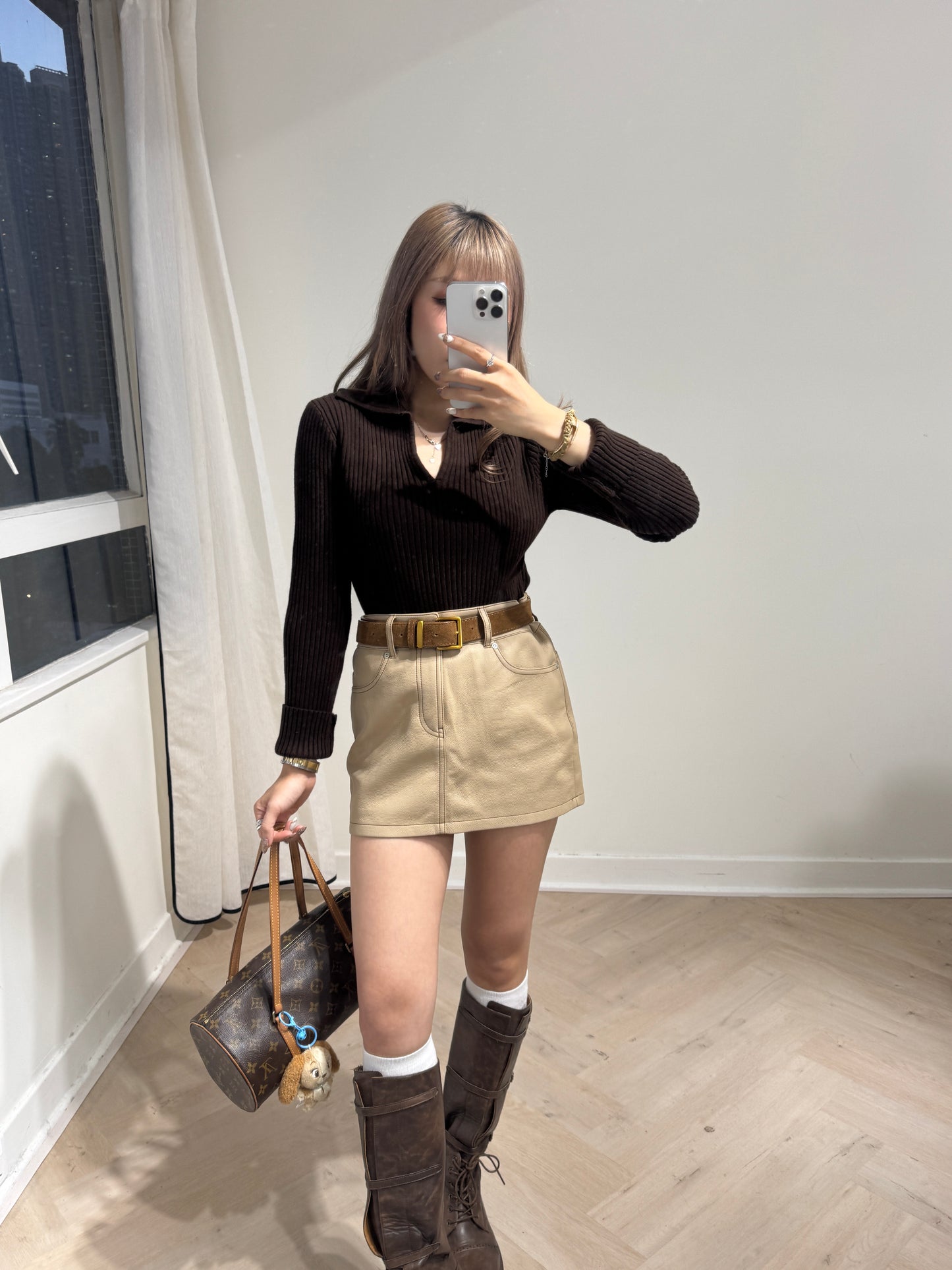 暗直紋POLO上衣 ( 米杏/深啡/深灰 )