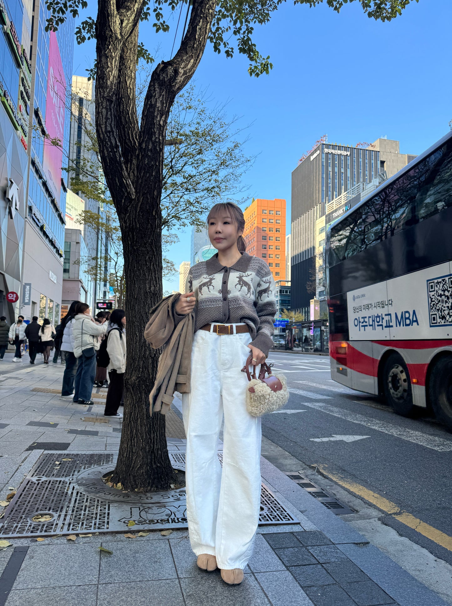 車線彎刀牛仔褲 ( 白/杏/淡綠 )