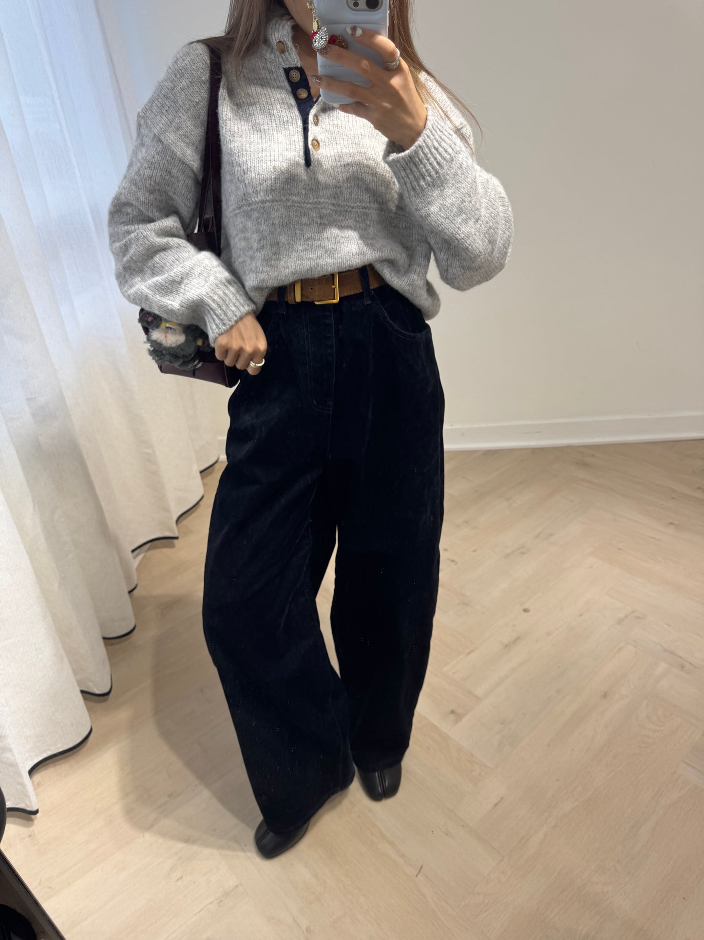 厚挺絨面長牛仔褲 ( 深啡/寶藍 )