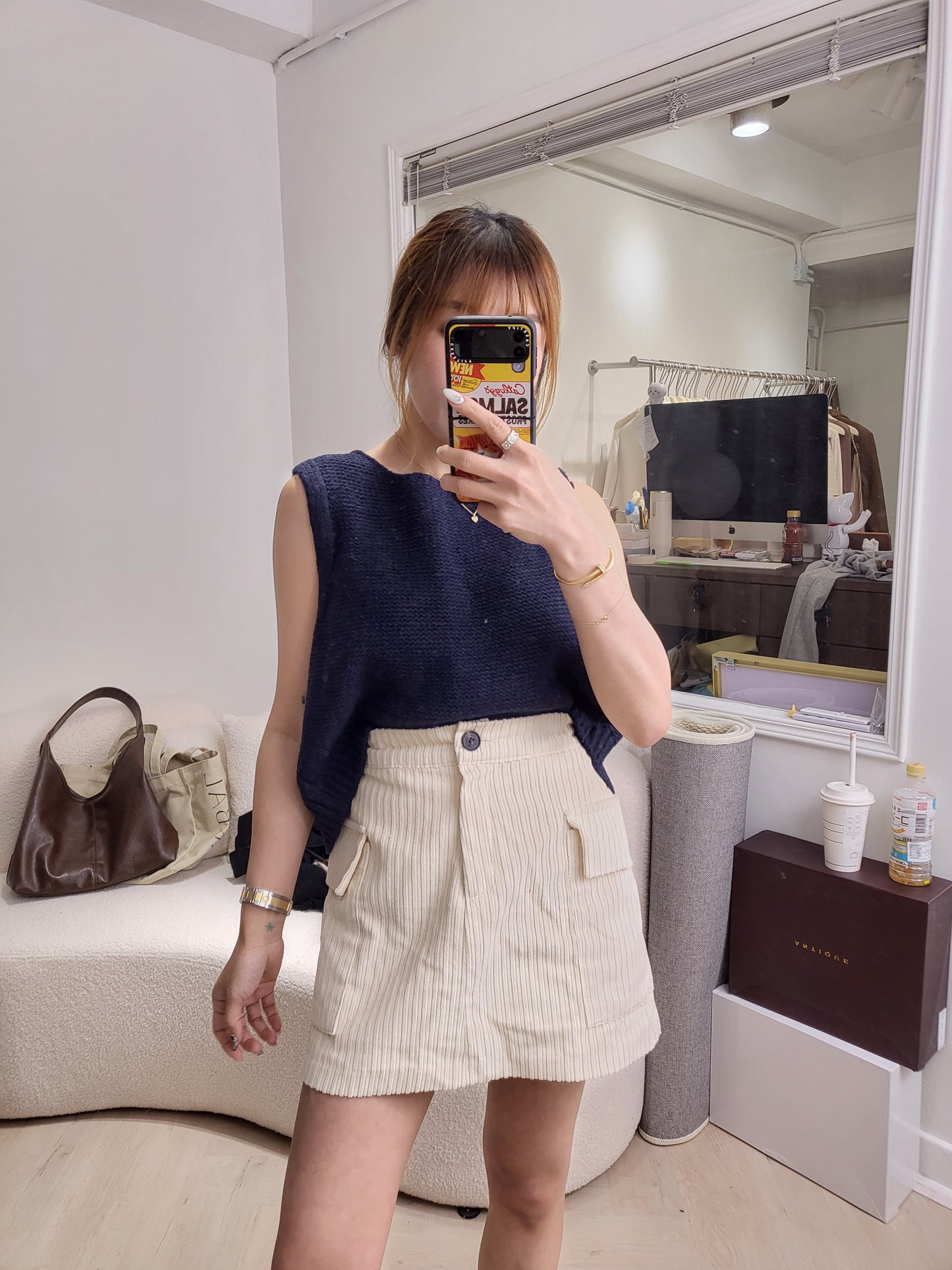 綁蝴蝶背心冷外套 ( 寶藍/灰 )