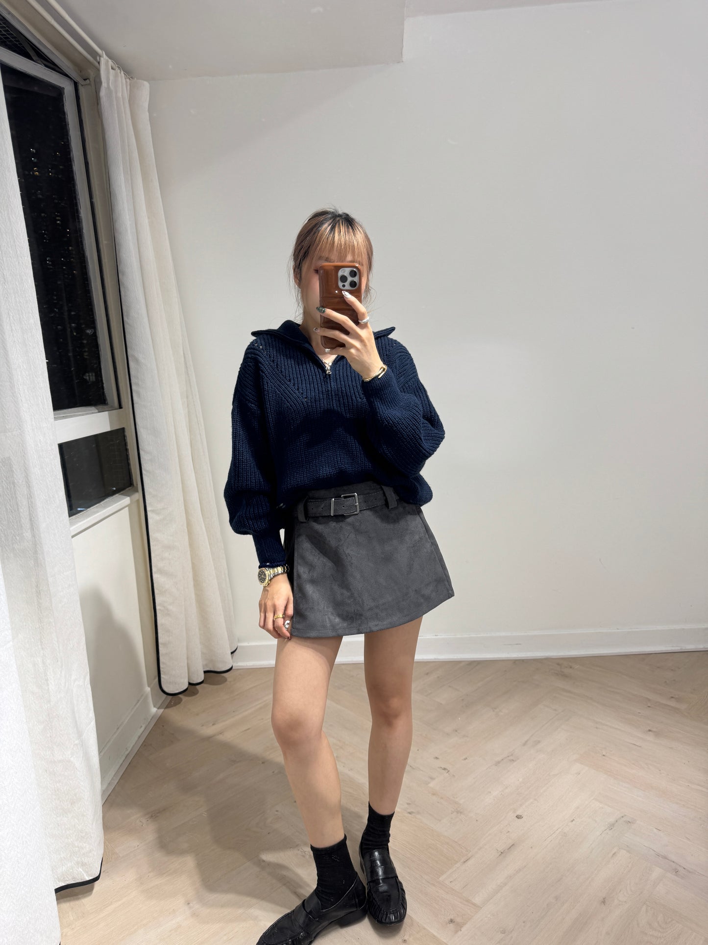 反領拉鍊冷線上衣 ( 五色 )