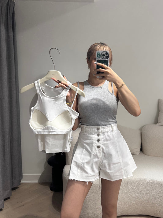 雙幼肩帶有PAD背心 ( 黑/白/灰 )