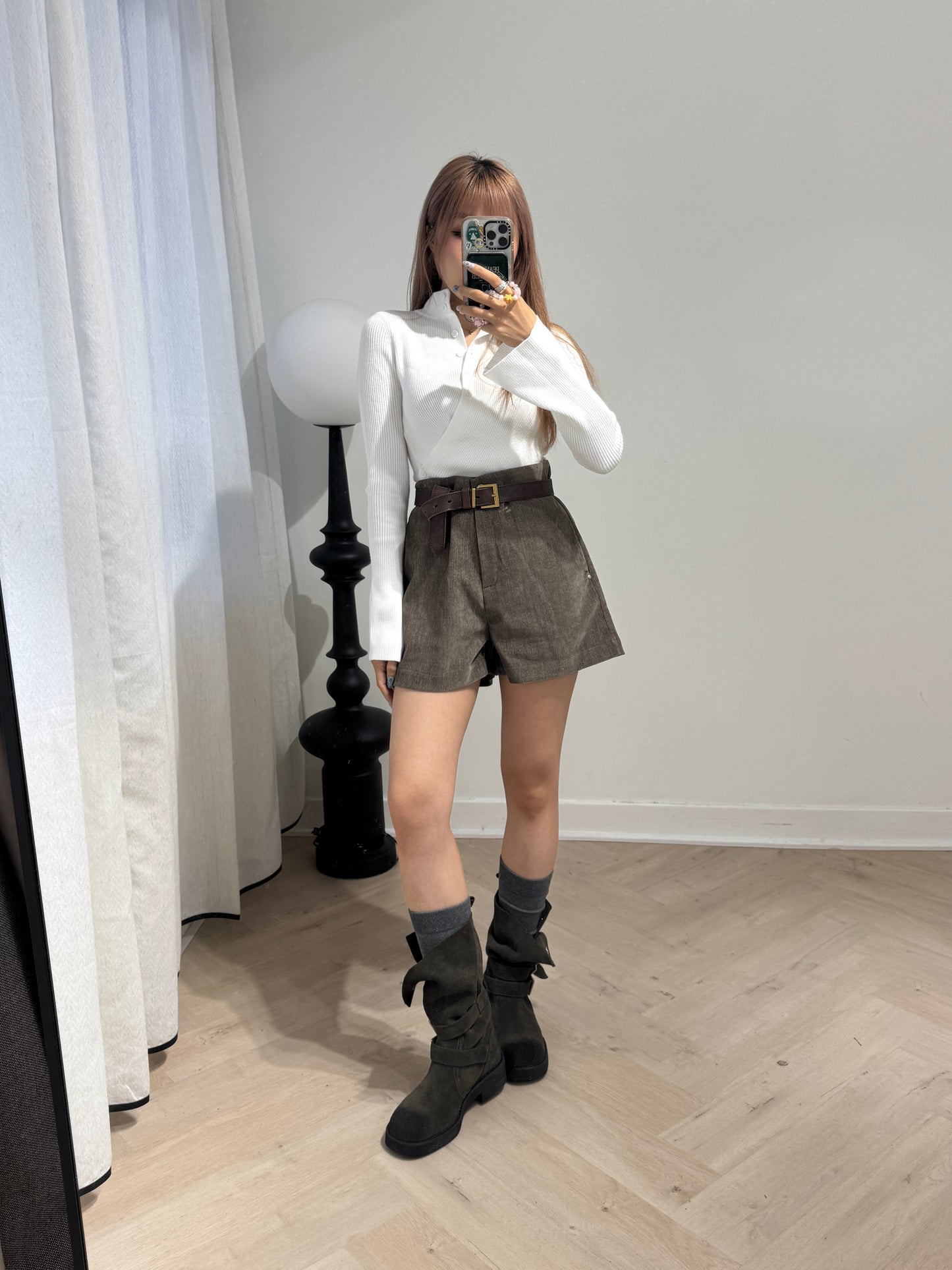 薄絨面中長短褲 ( 啡/黑 )