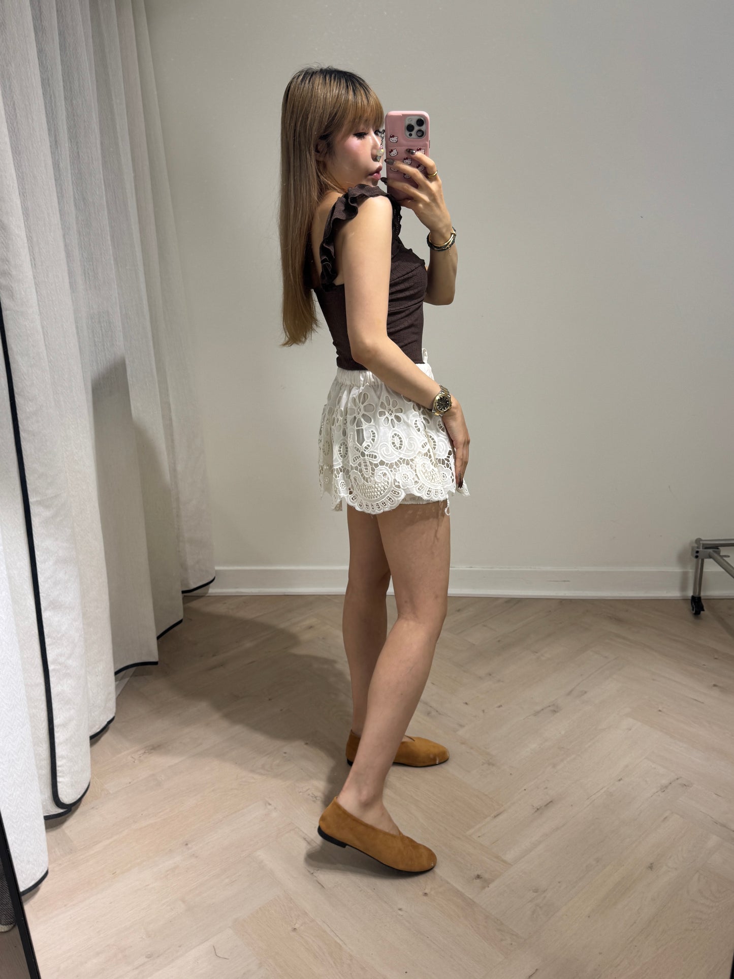 小通花RUFFLE兩著背心 ( 黑/啡/米白 )