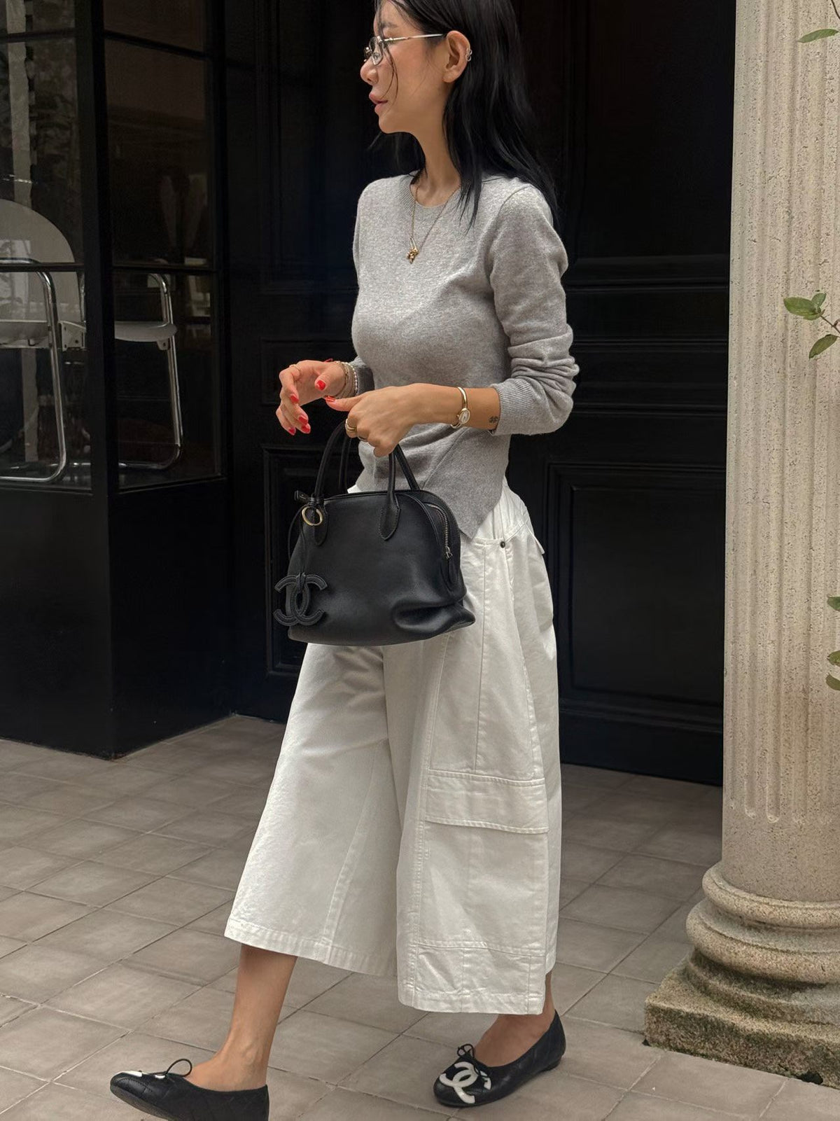 小露背羊毛上衣 ( 灰/寶藍 )