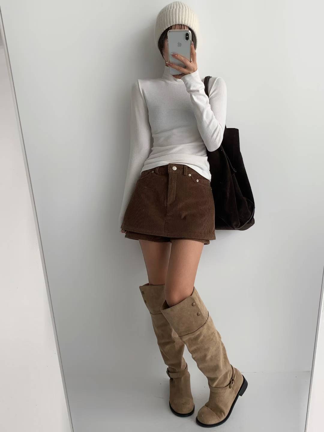 燈芯絨層次裙褲 ( 黑/啡 )