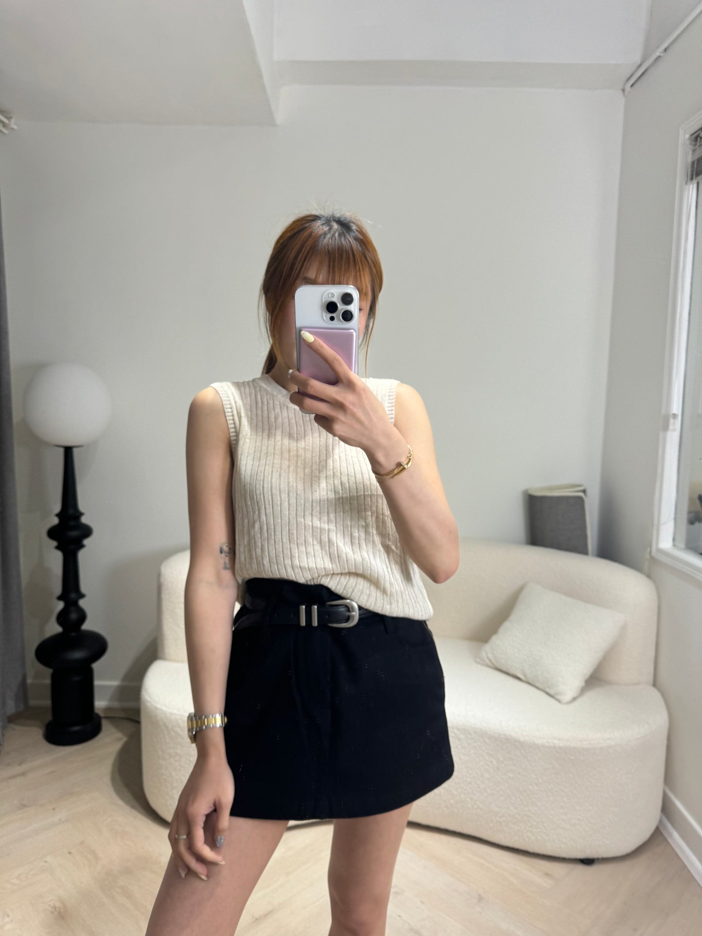 後露背直紋背心 ( 黑/米 )