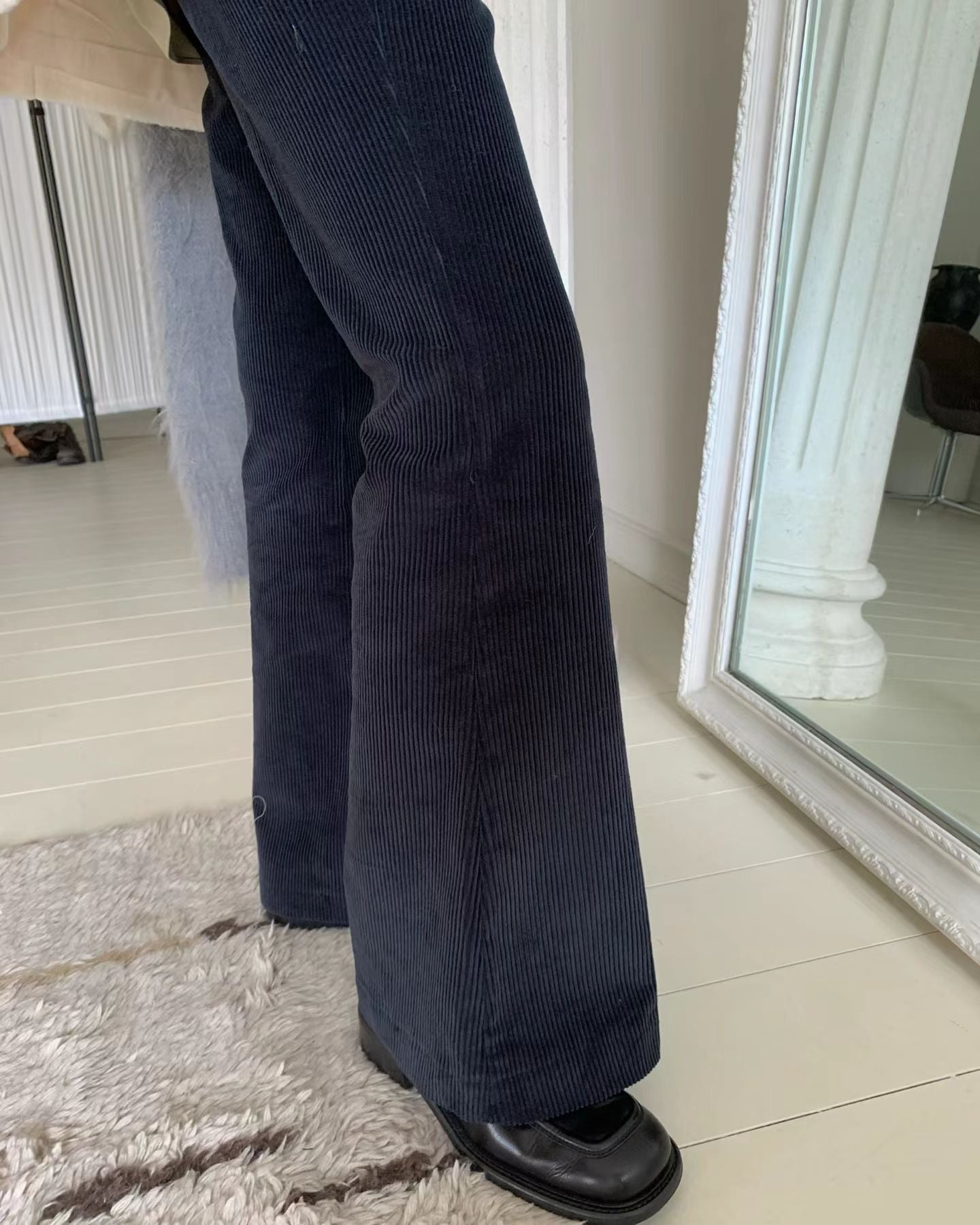 雙口袋燈芯絨喇叭長褲 ( 寶藍/杏 )