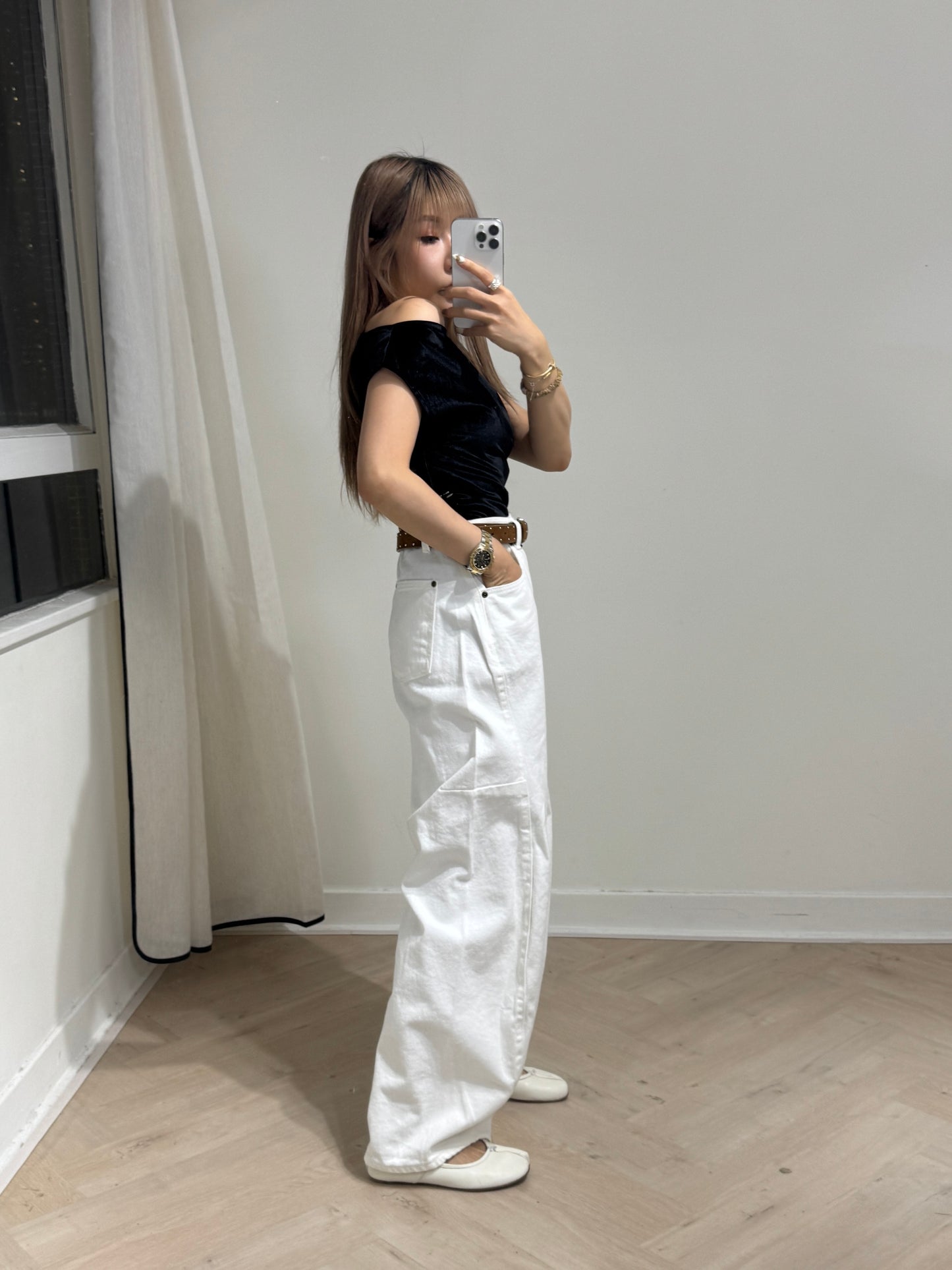 絲絨斜膊上衣 ( 粉/黑 )