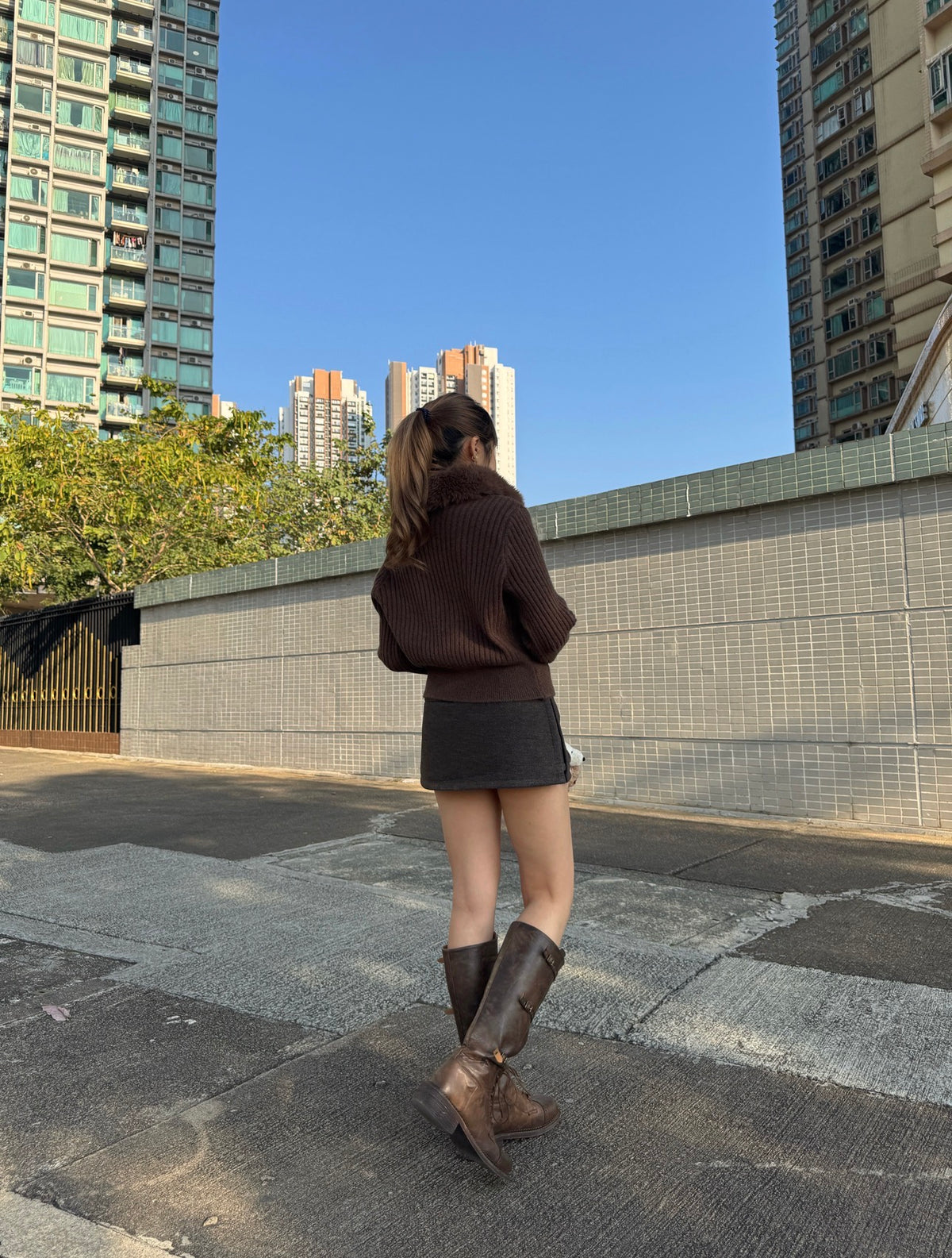 滑毛毛領拉鍊外套 ( 杏/灰/啡 )