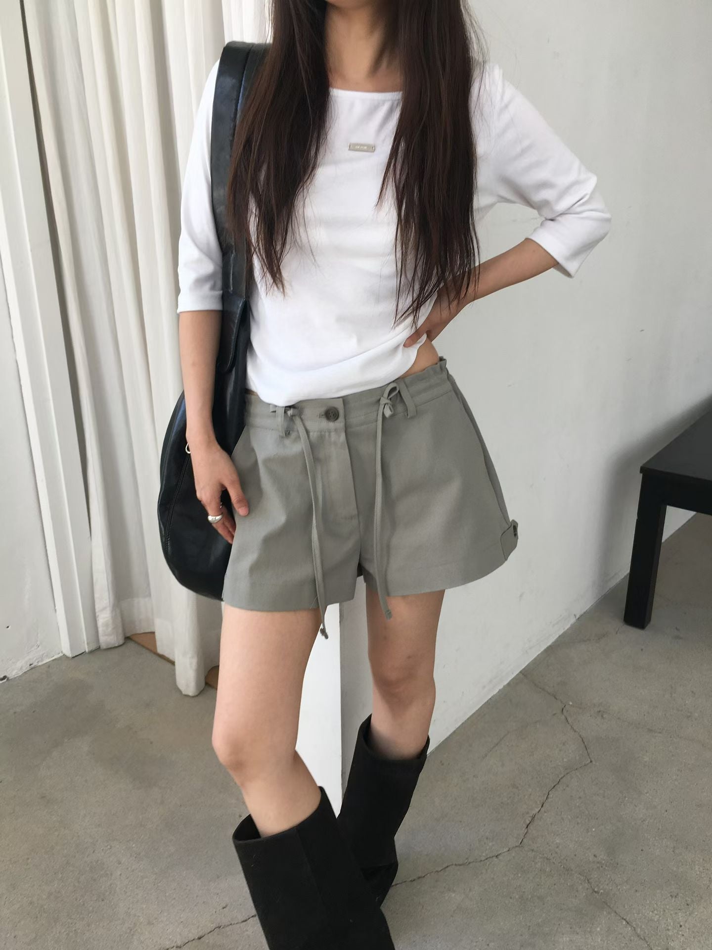 索腰繩短褲 ( 軍綠/杏 )