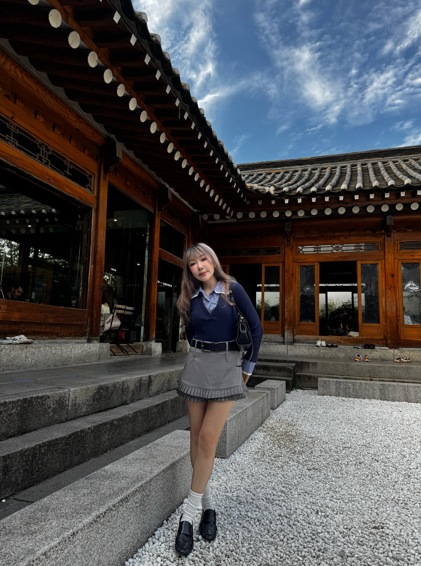 挺西裝料雙層百摺裙褲 ( 灰/啡 )