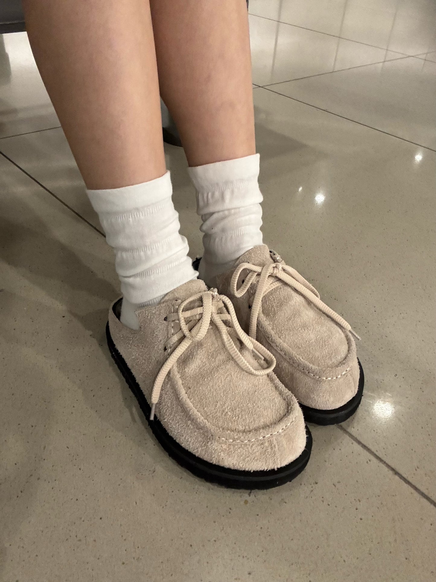 牛麂皮綁繩大頭拖鞋