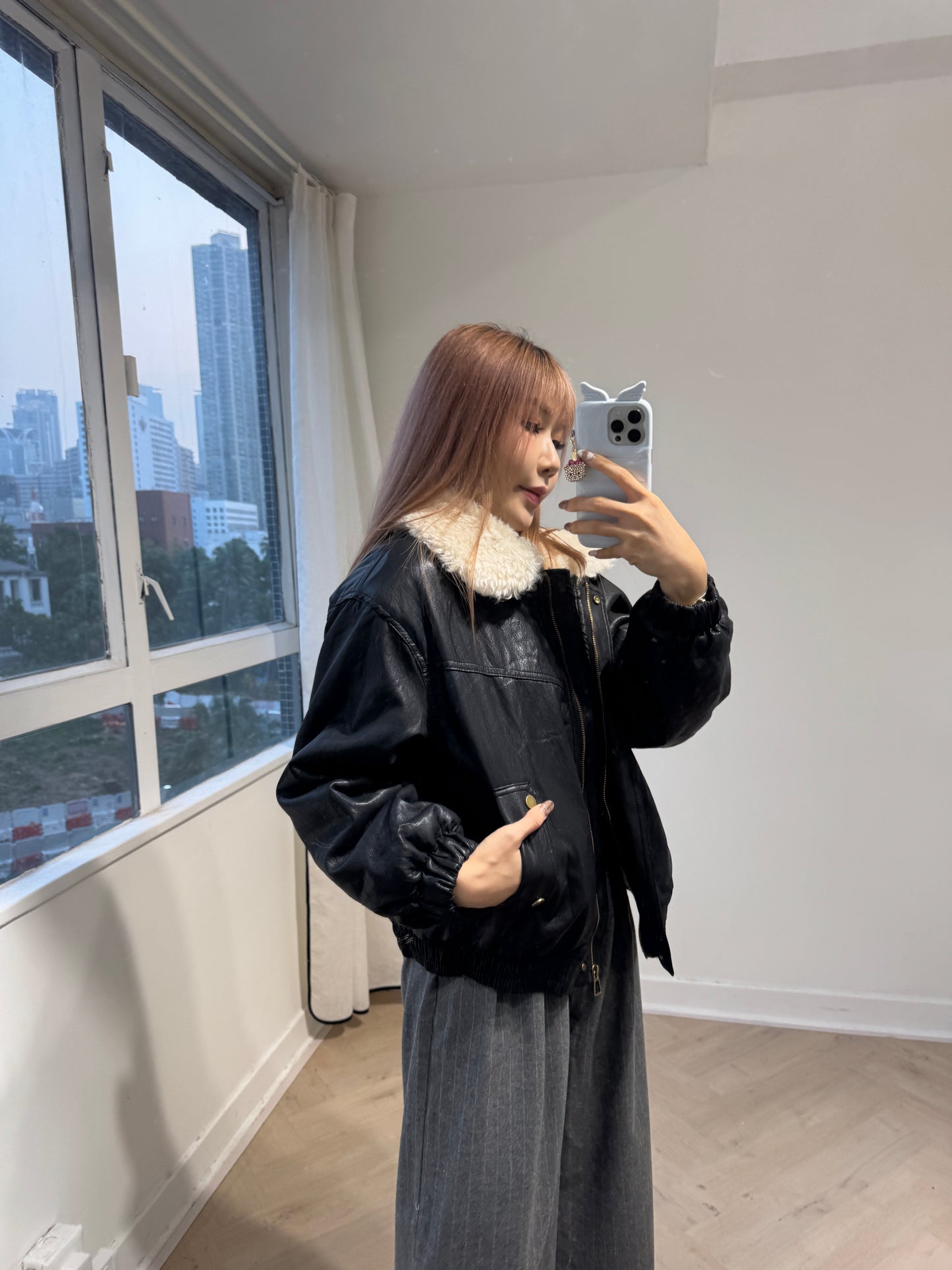 毛領仿皮外套 ( 米/黑/深啡 )