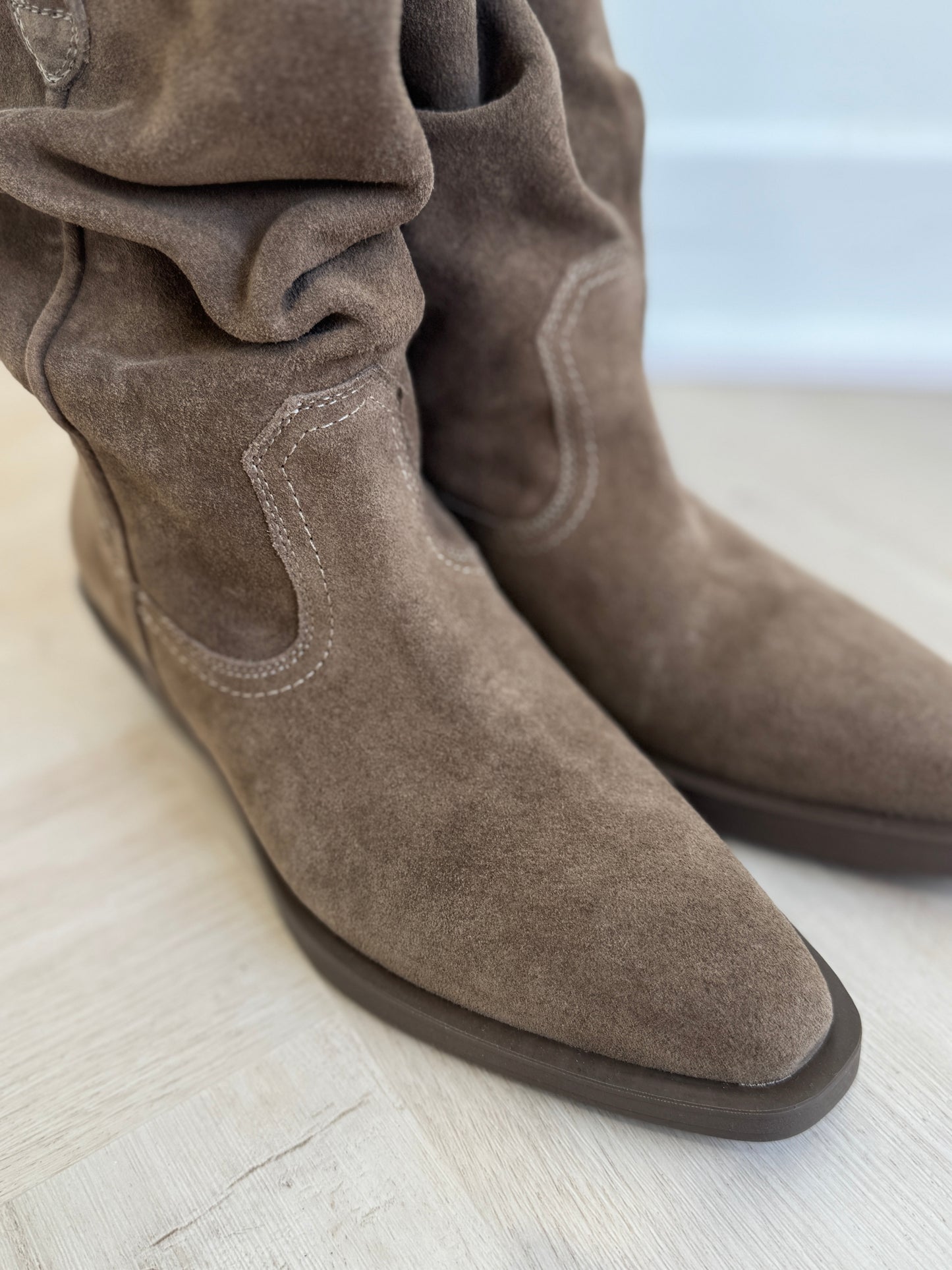 真皮麂皮皺褶尖頭短BOOT