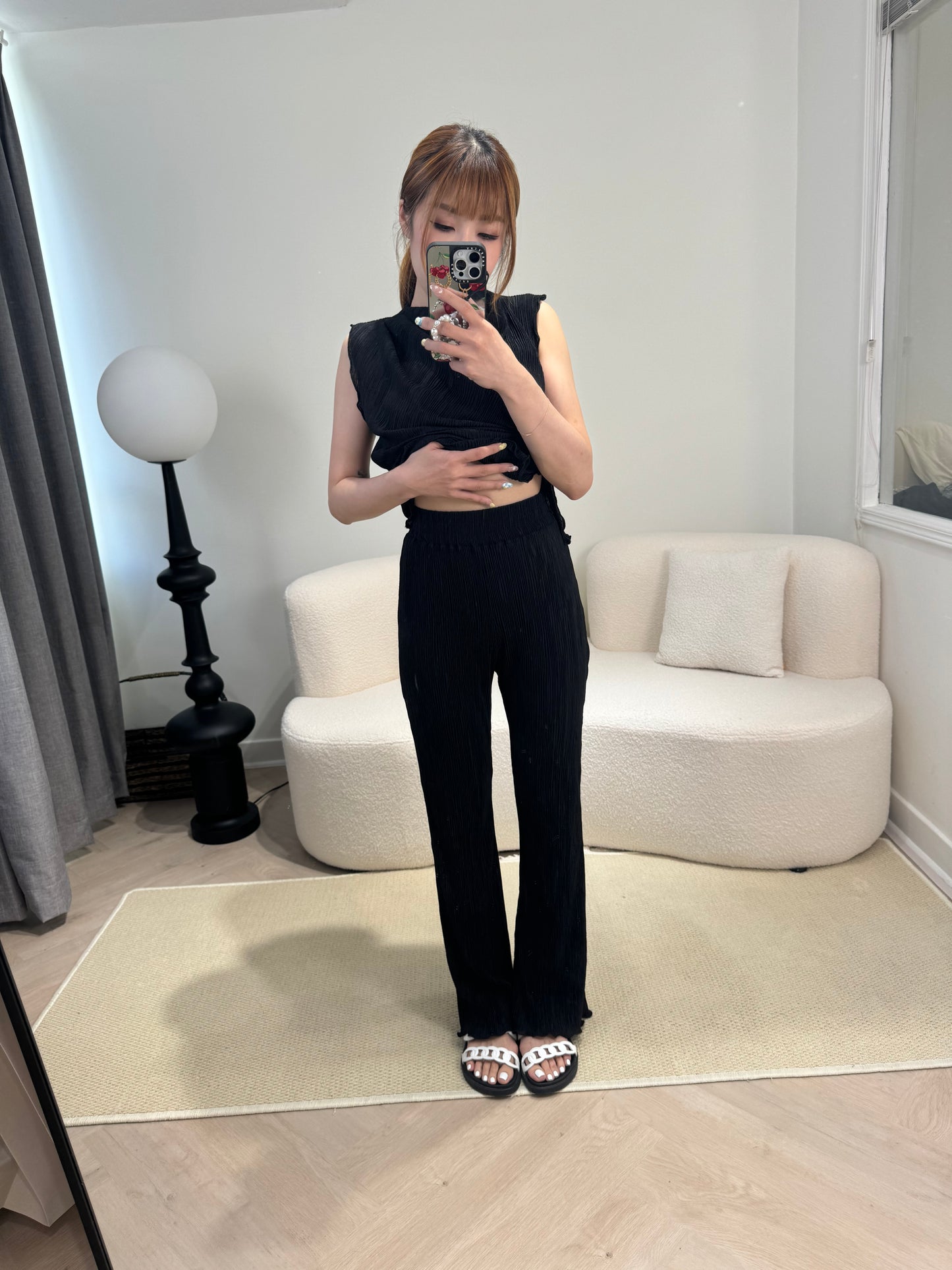 直樹紋背心+長褲套裝 ( 黑/米/啡/灰 )