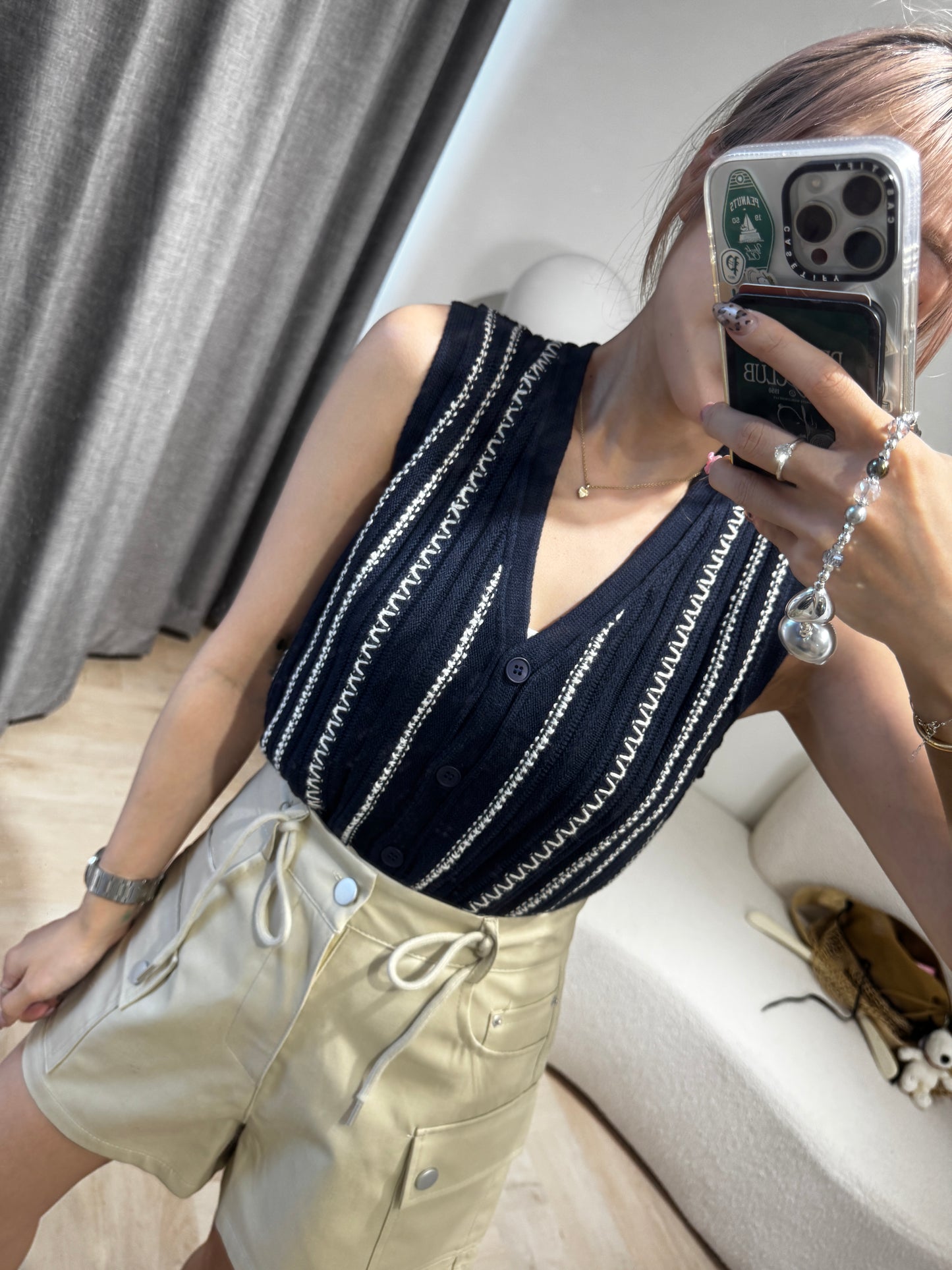 白線紋馬甲背心 ( 啡/寶藍 )