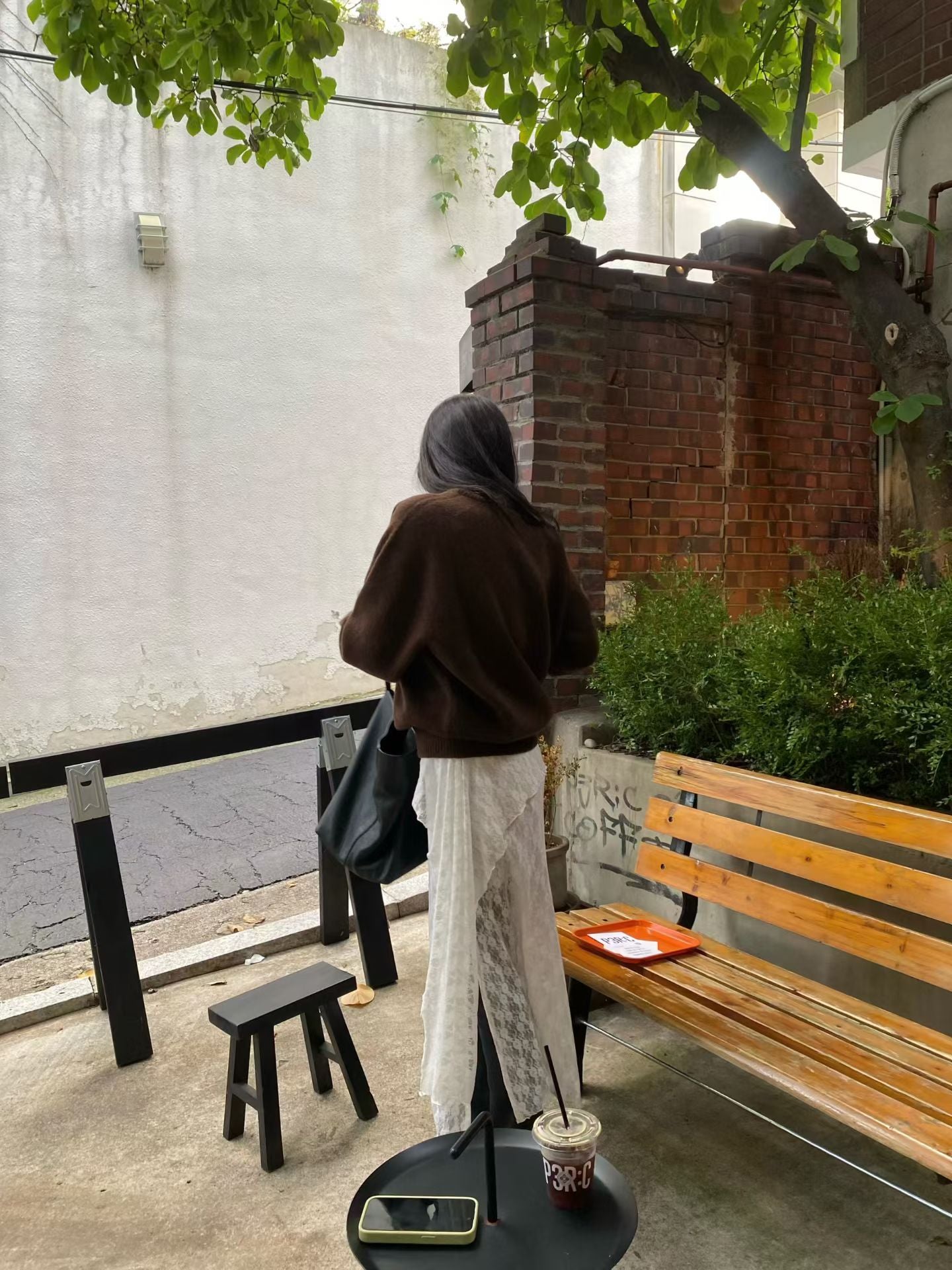 LACE層次開叉長裙 ( 黑/白/啡 )