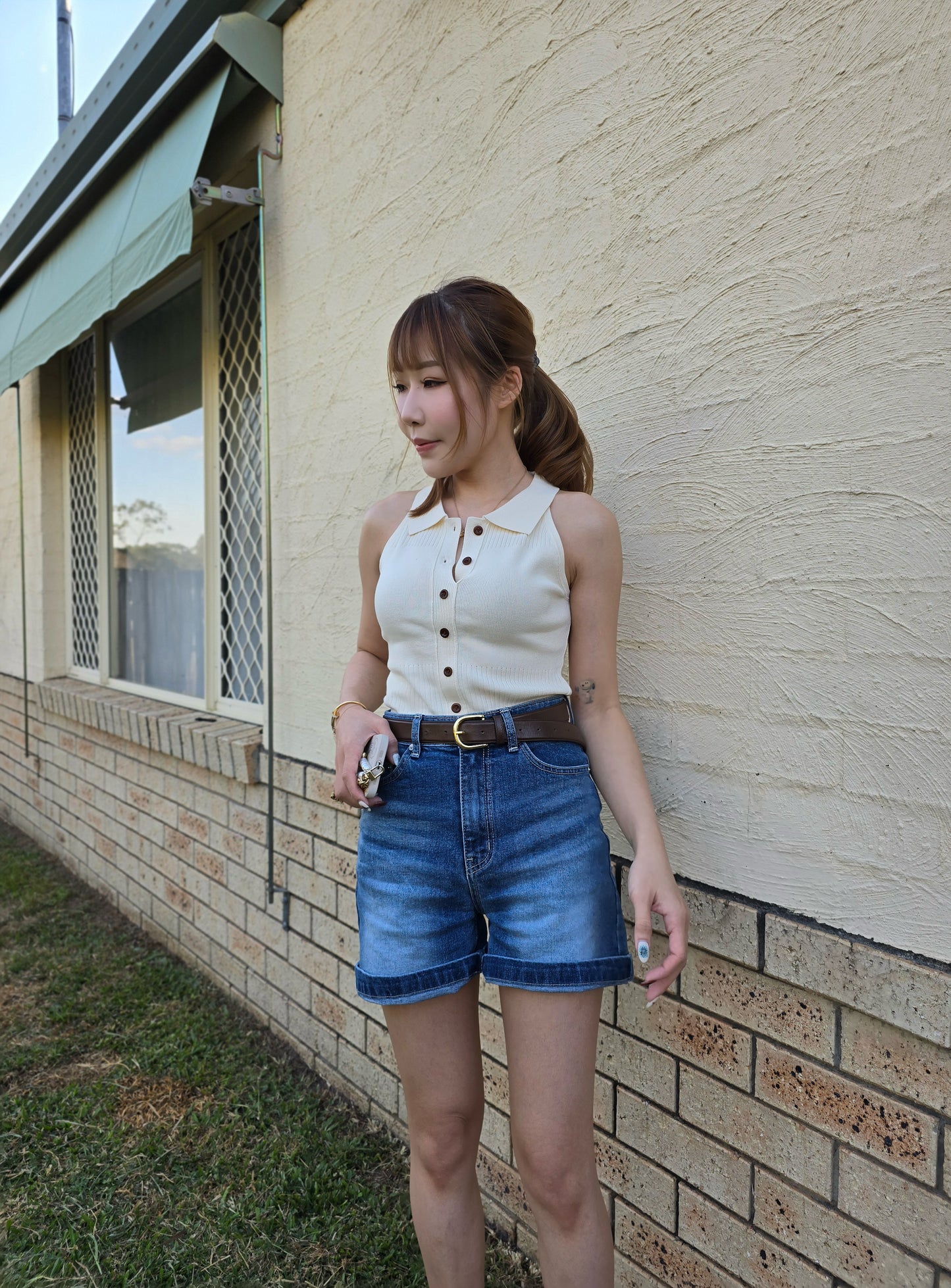 藍色洗水中長短牛 ( S/M/L )