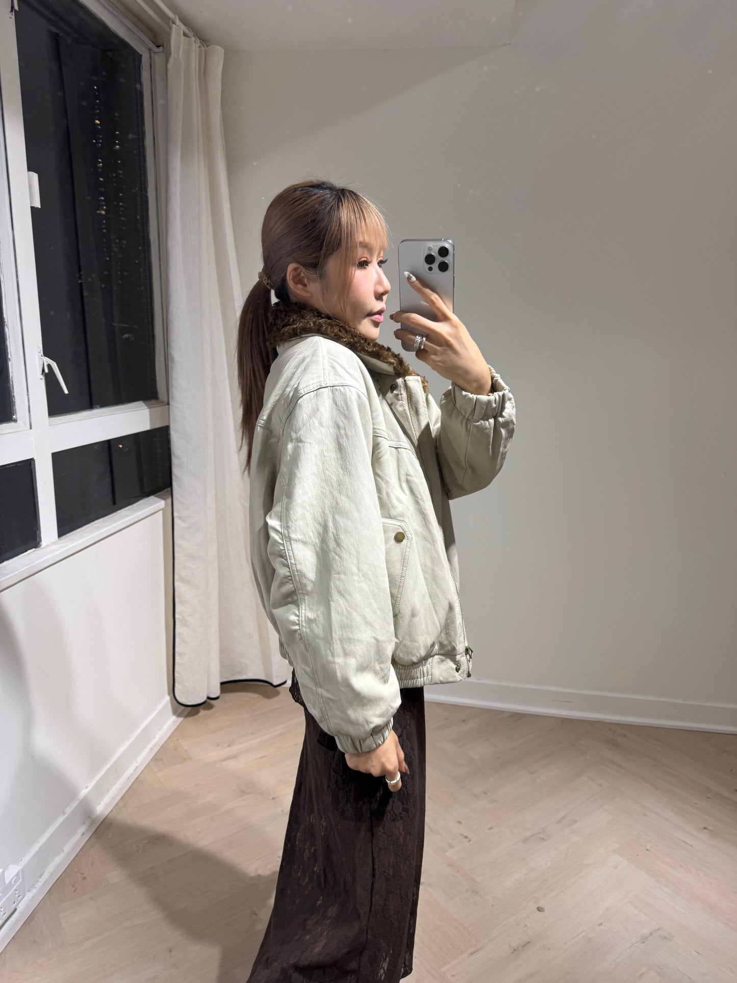 毛領仿皮外套 ( 米/黑/深啡 )