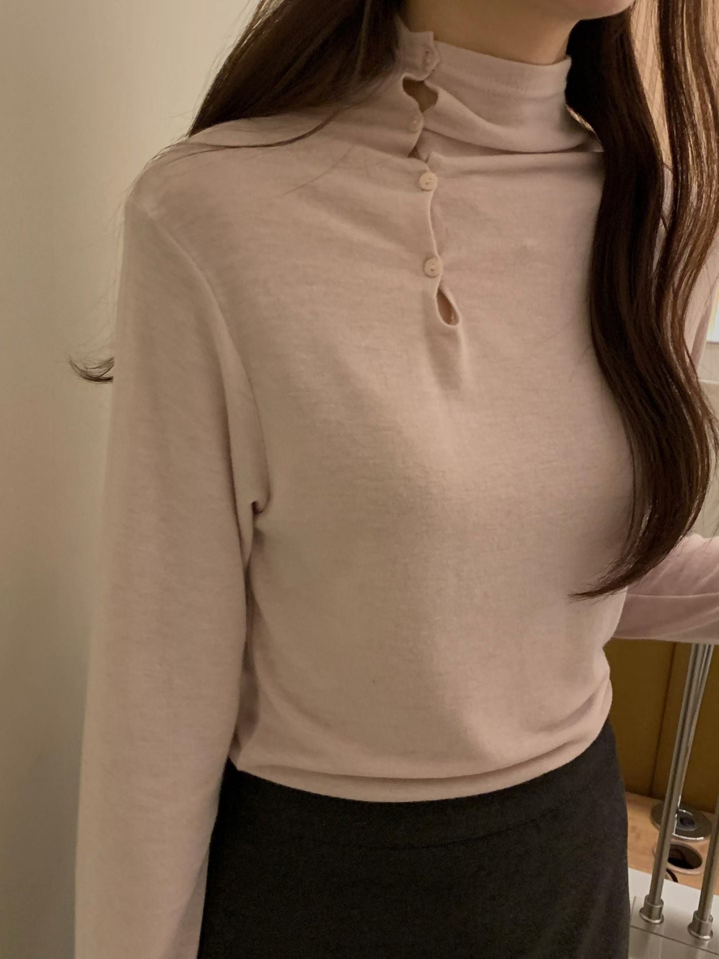 鈕扣薄料上衣 ( 深灰/白/粉 )