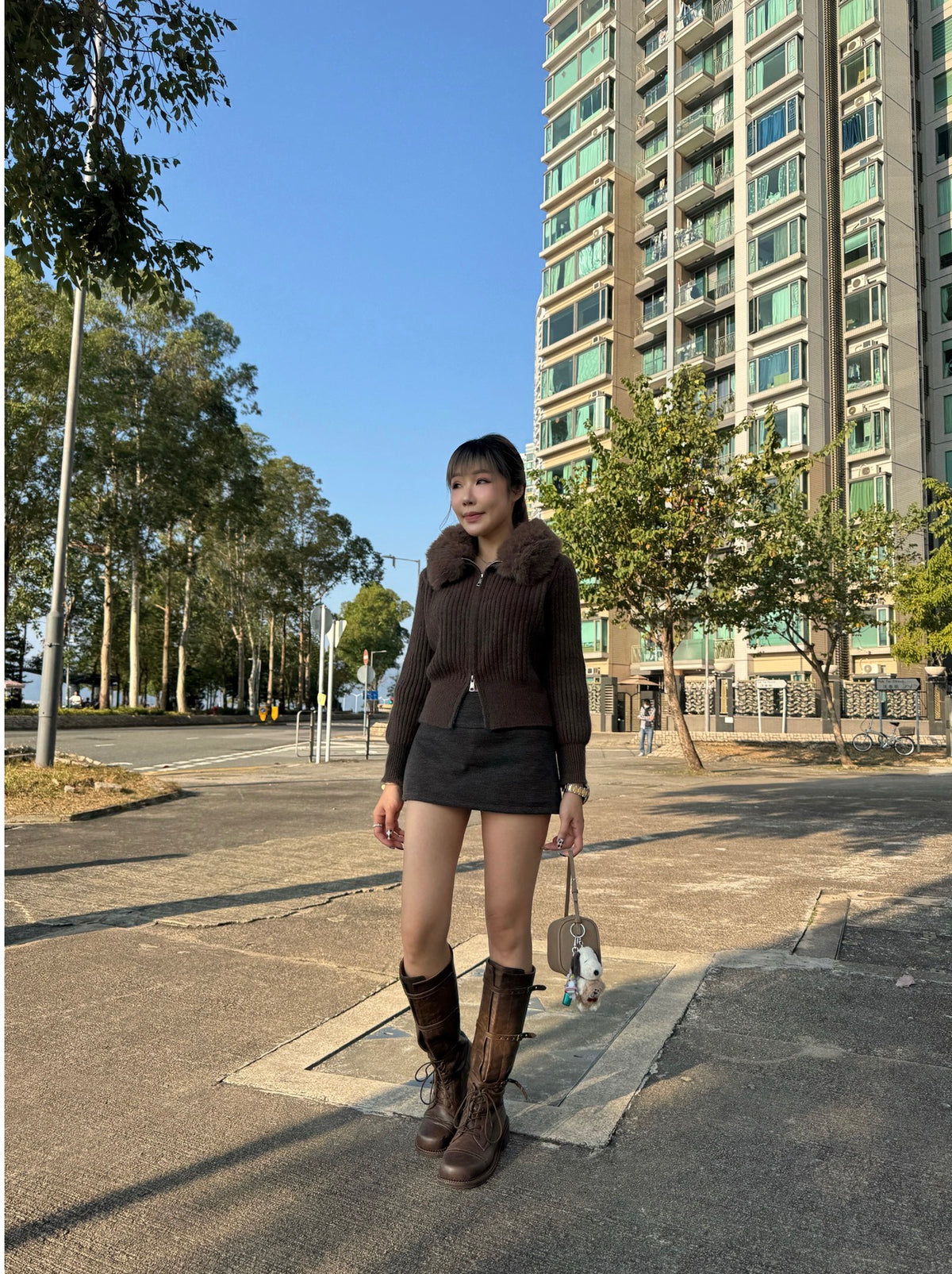 滑毛毛領拉鍊外套 ( 杏/灰/啡 )