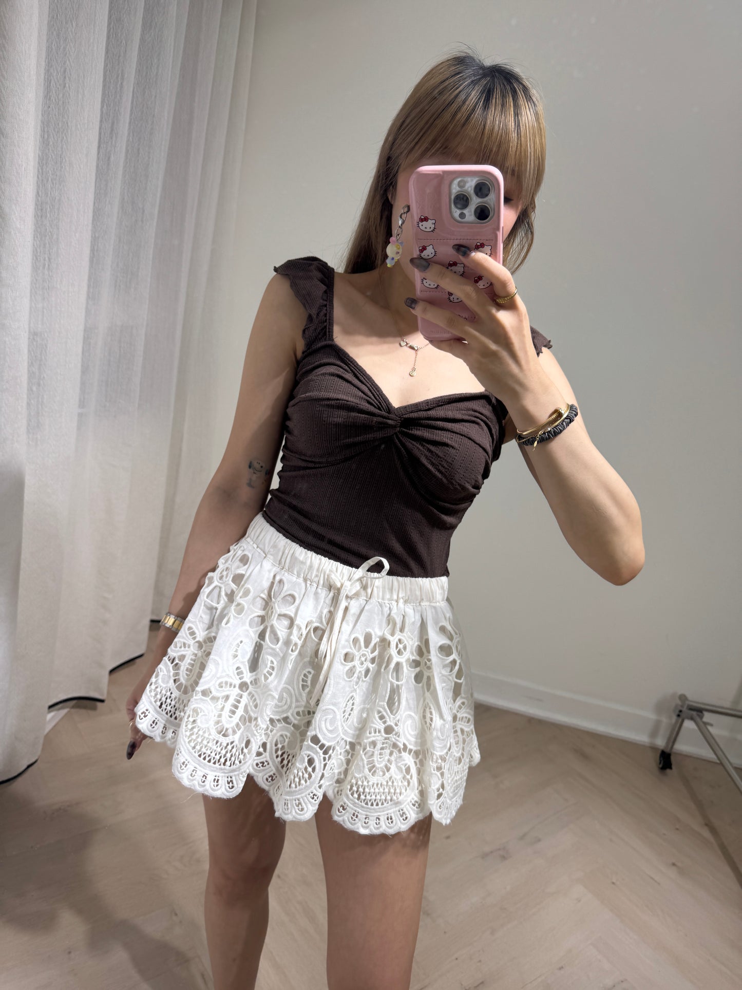 小通花RUFFLE兩著背心 ( 黑/啡/米白 )