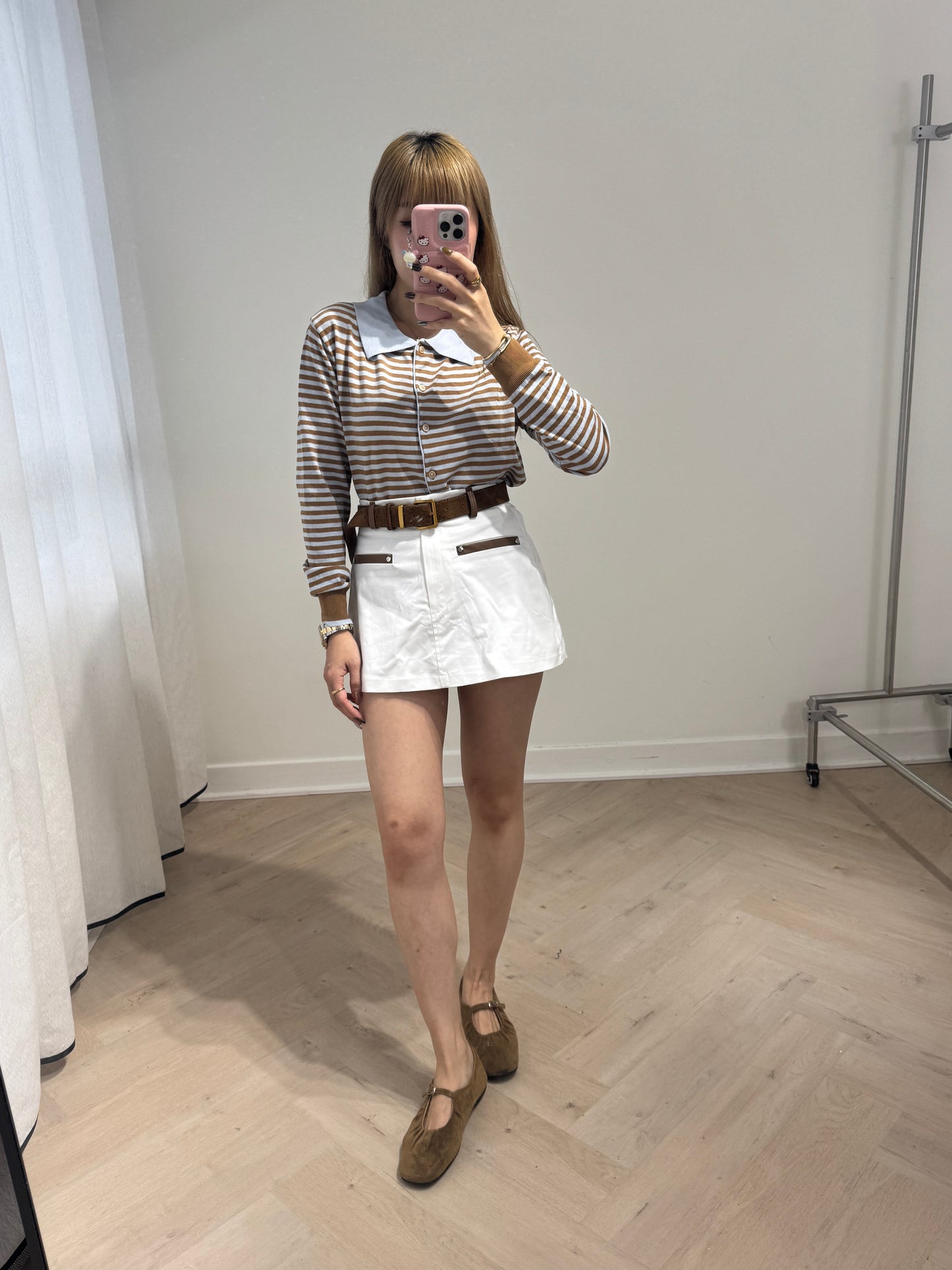 撞邊裙褲 ( 白/啡 )