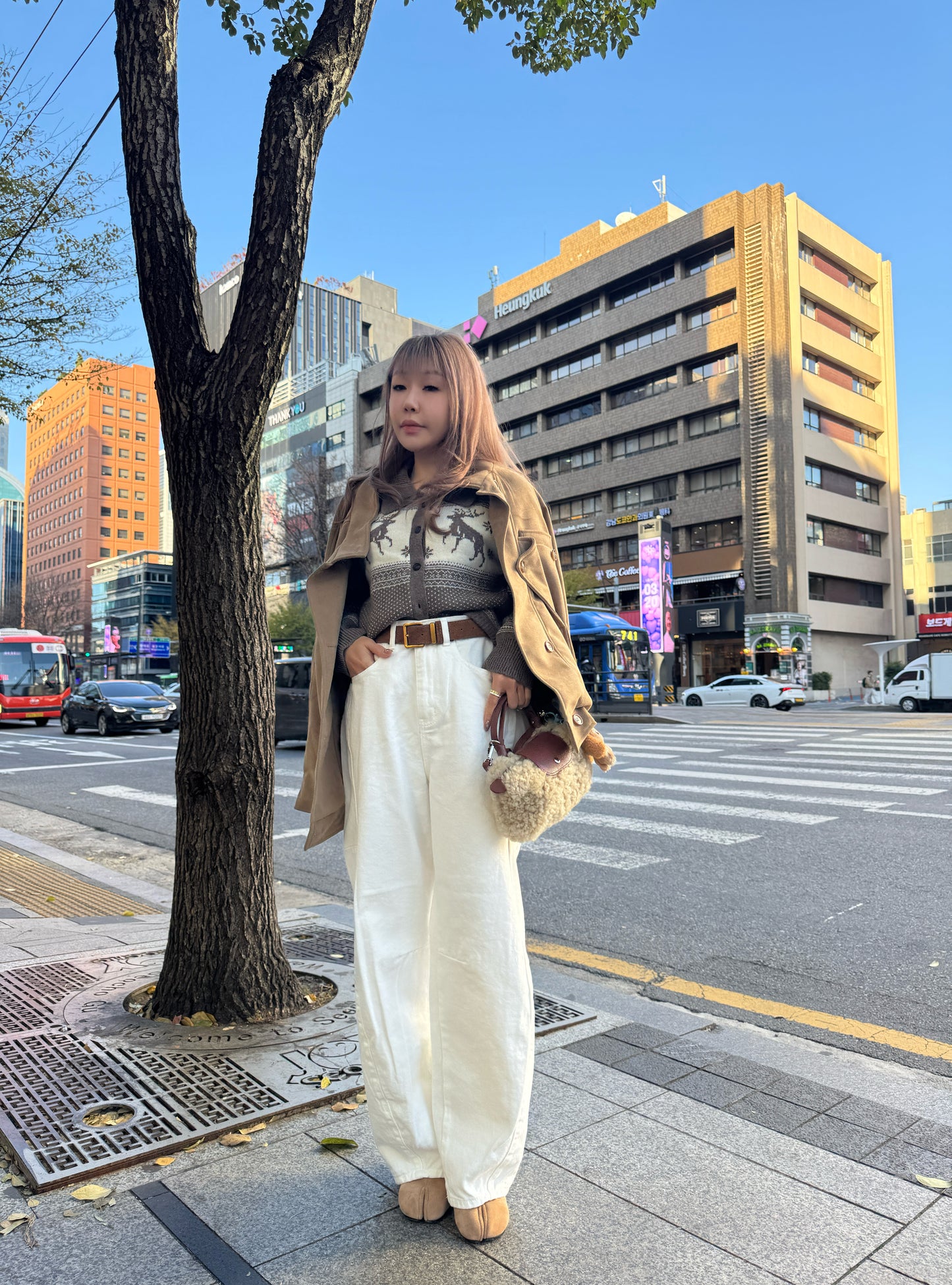 車線彎刀牛仔褲 ( 白/杏/淡綠 )