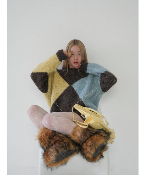 菱格虛線冷衫 ( 粉/黃 )