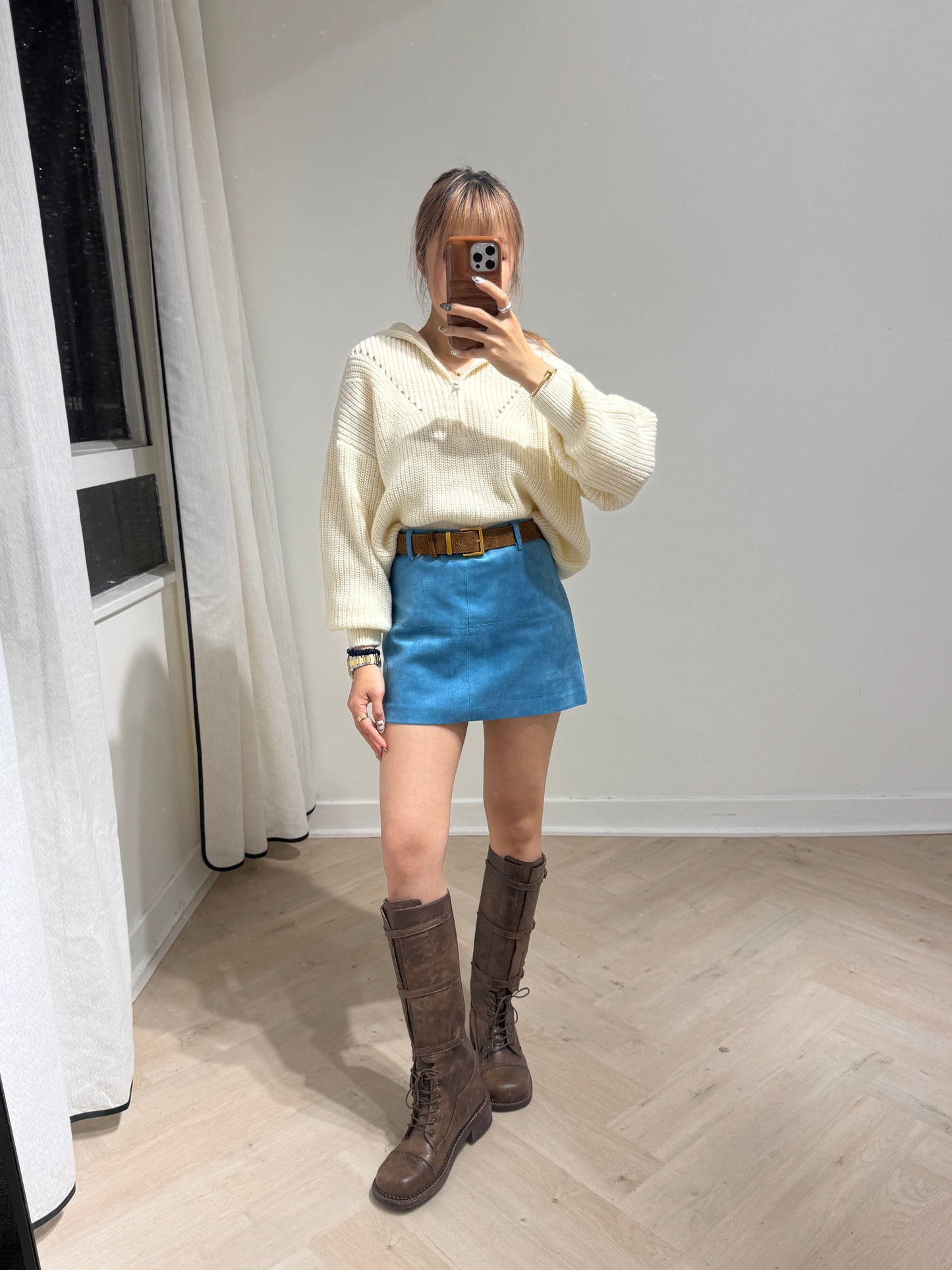 車線麂布裙褲 ( 藍/深啡/淺啡 )