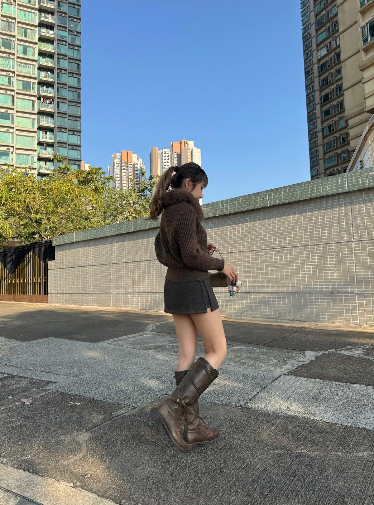 滑毛毛領拉鍊外套 ( 杏/灰/啡 )