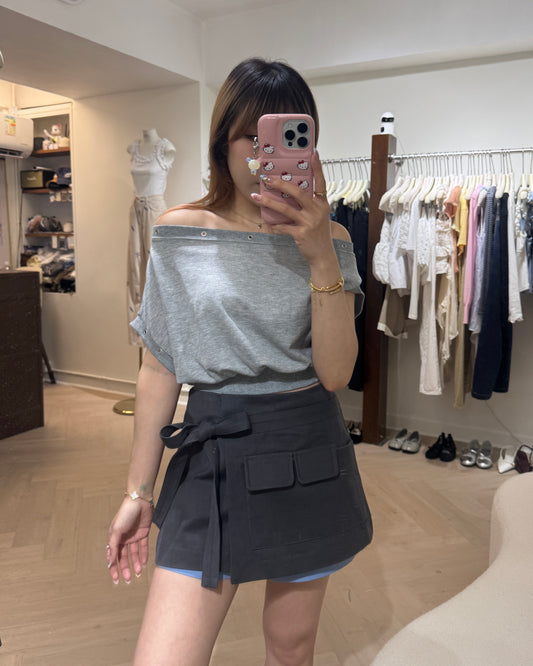工裝綁結層次裙褲 ( 杏/深灰/寶藍 ）