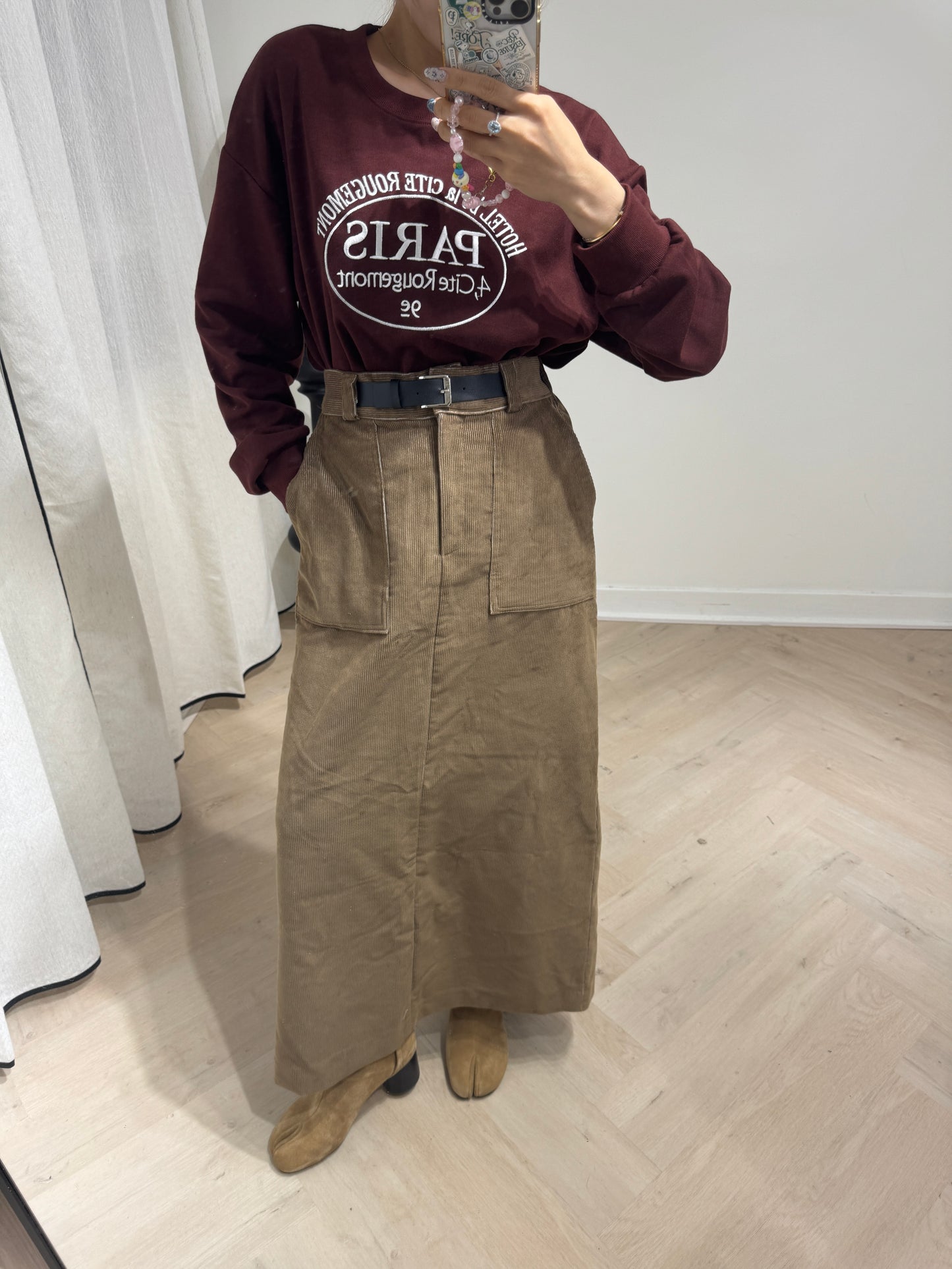 黑BELT口袋燈芯絨直裙 ( 深藍/啡 )