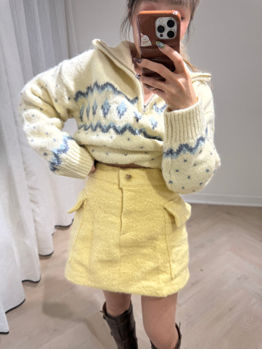 絨毛雙口袋短裙 ( 白/灰/啡/黃 )