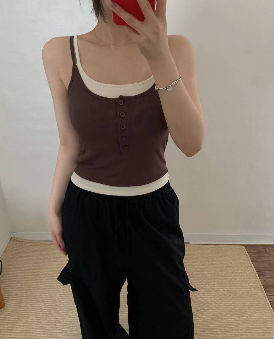 併色鈕扣有PAD背心 ( 黑/灰/啡/深藍 )